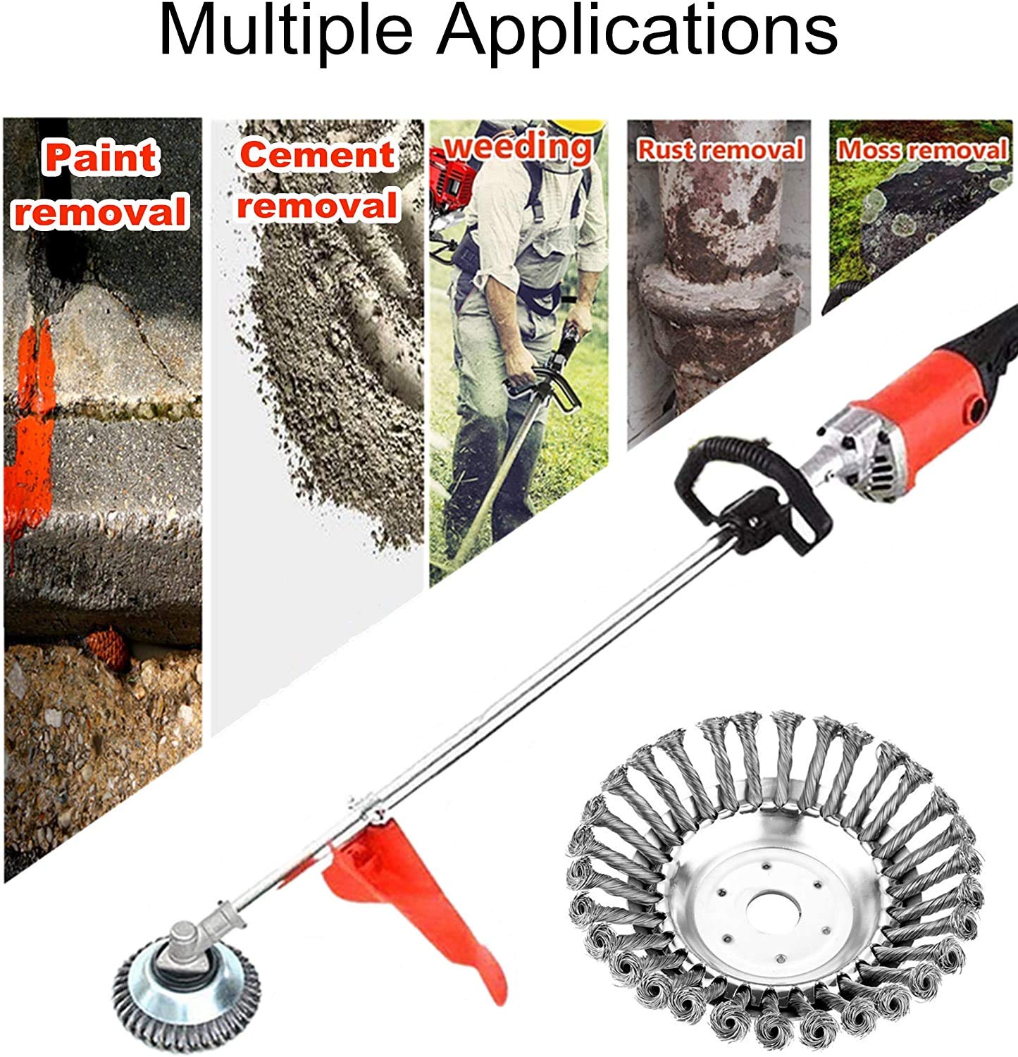 KINMRIS Cepillo de alambre de acero de 8 pulgadas, repuesto y accesorios, cabezal de corte de cepillo de césped de jardín para eliminación de óxido,