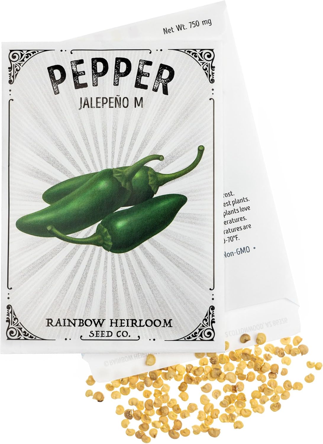 Semillas de pimiento para plantar  Variedad Jalapeño M  Semillas sin OMG y reliquia  Paquete de semillas con instrucciones de cultivo por Rainbow