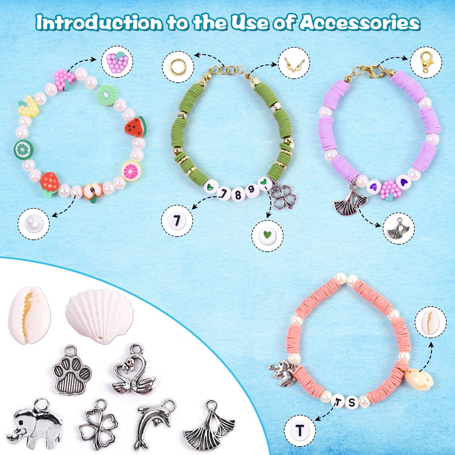 Kit de 15130 cuentas de arcilla para hacer pulseras, 72 colores de polímero Heishi planas para hacer joyas con dijes, kit de pulsera de la amistad