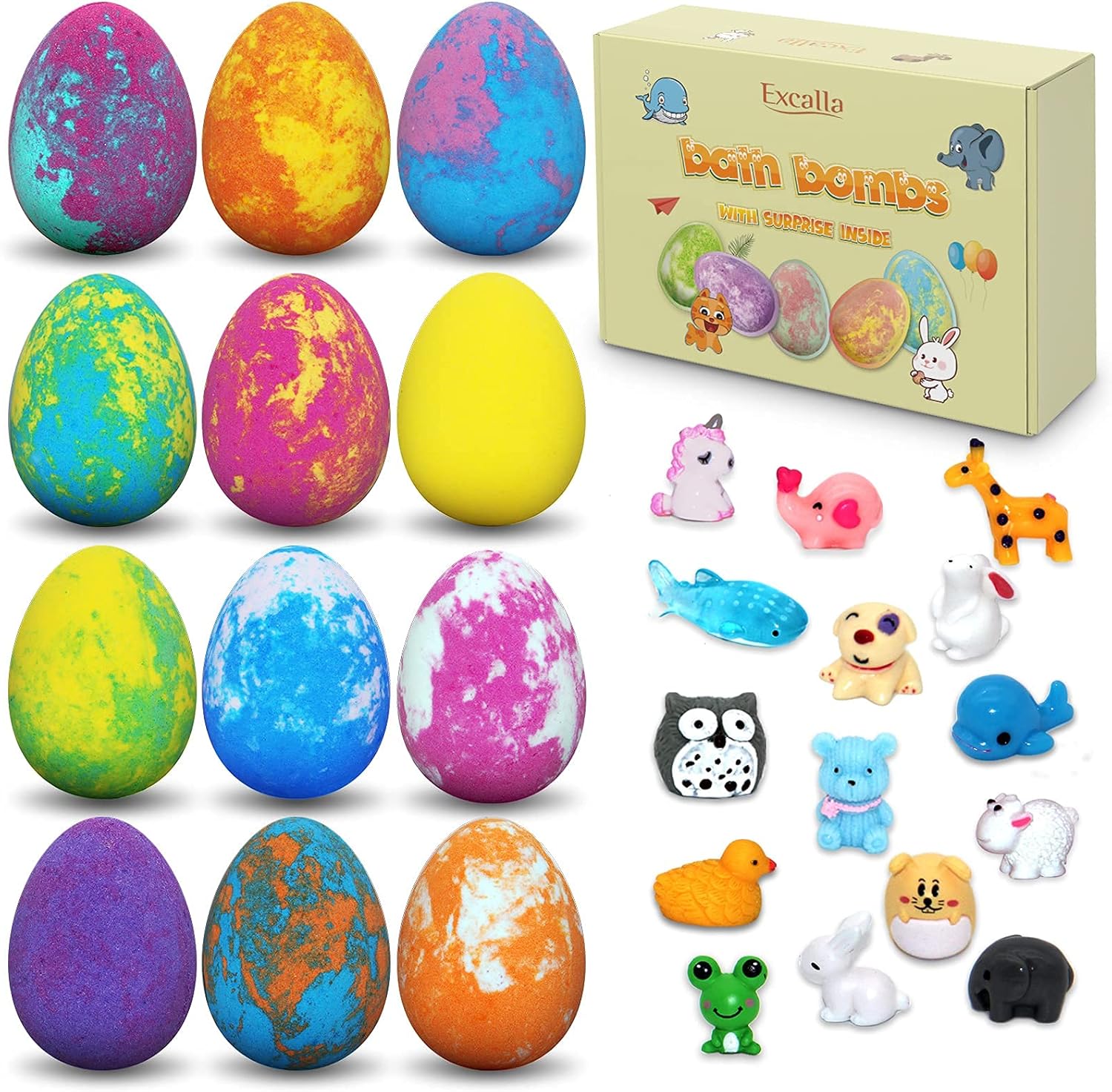 Bombas de baño de huevos de Pascua para niños con juguetes sorpresa en el interior, juego de regalo de 12 bombas de baño para niños, bolas de