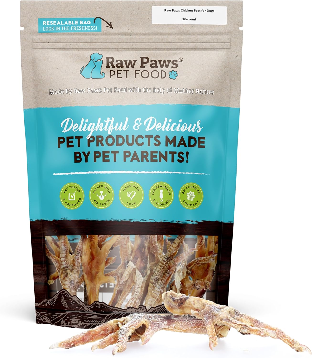 Raw Paws Pies de pollo secos para perros (paquete de 10)  Empaquetados en Estados Unidos  100% digeribles, de un solo ingrediente  Pies de pollo