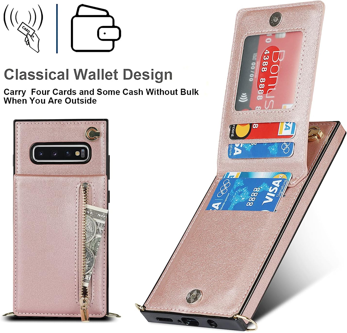 Funda para teléfono Samsung Galaxy S10 Plus con correa cruzada, tarjetero de cuero, con cordón, ranuras de crédito, cierre magnético, accesorios