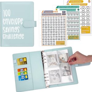 Carpeta de desafíos de ahorro de dinero con 100 sobres, carpeta de presupuesto A5 con sobres de efectivo, libro de desafíos de ahorro para ahorrar Carpeta de desafíos de ahorro de dinero con 100 sobres, carpeta de presupuesto A5 con sobres de efectivo, libro de desafíos de ahorro para ahorrar