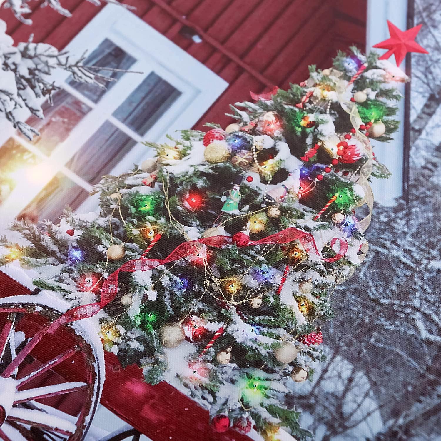 NIKKY HOME Lienzo decorativo con luz LED de Navidad de 16 x 12 pulgadas, impresiones artísticas de árbol iluminadas y casa de nieve, escena de