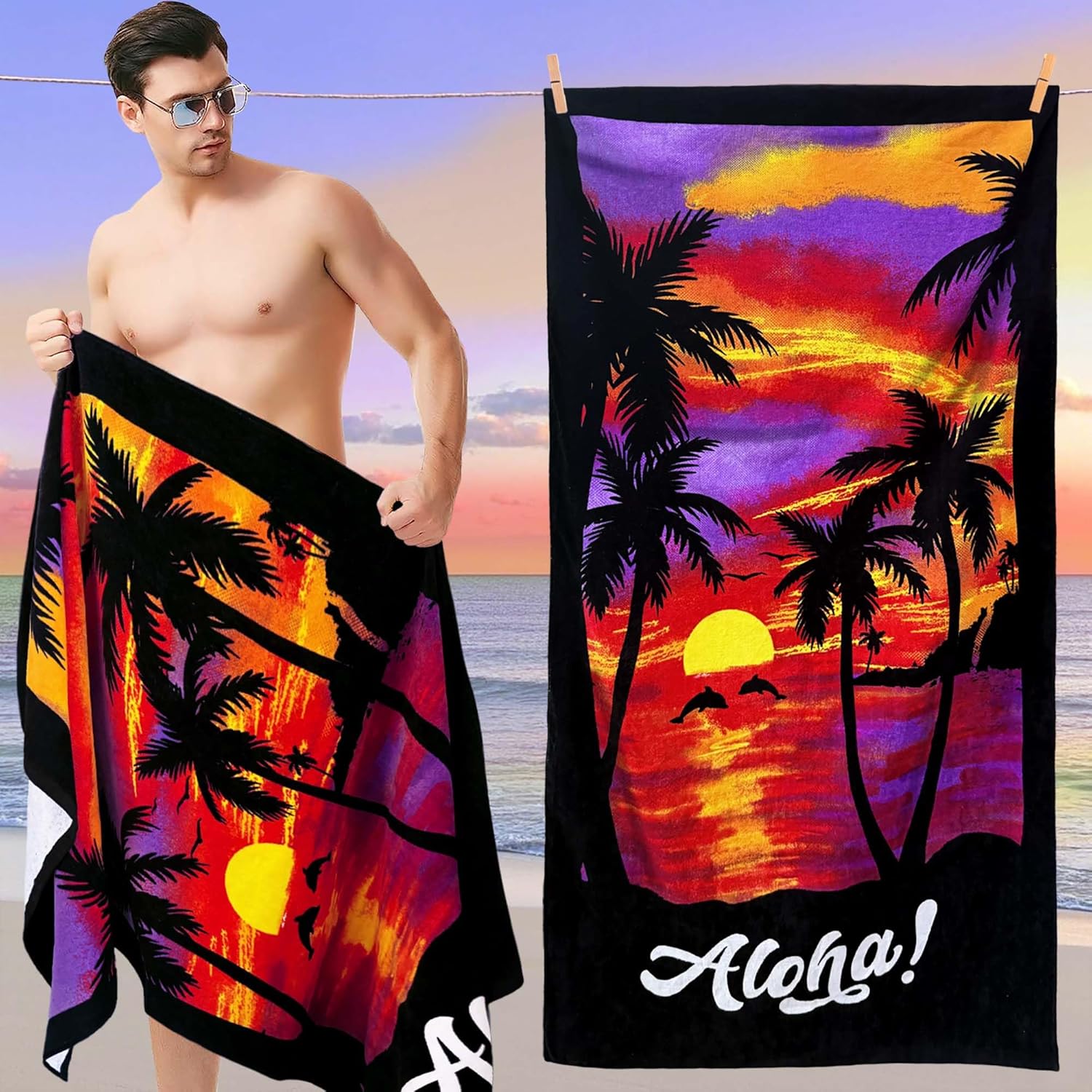 VOOVA & MOVAS Paquete de 2 toallas de playa, 33 x 65 pulgadas, 100% algodón, toallas de piscina ligeras para hombres y mujeres, toallas de natación