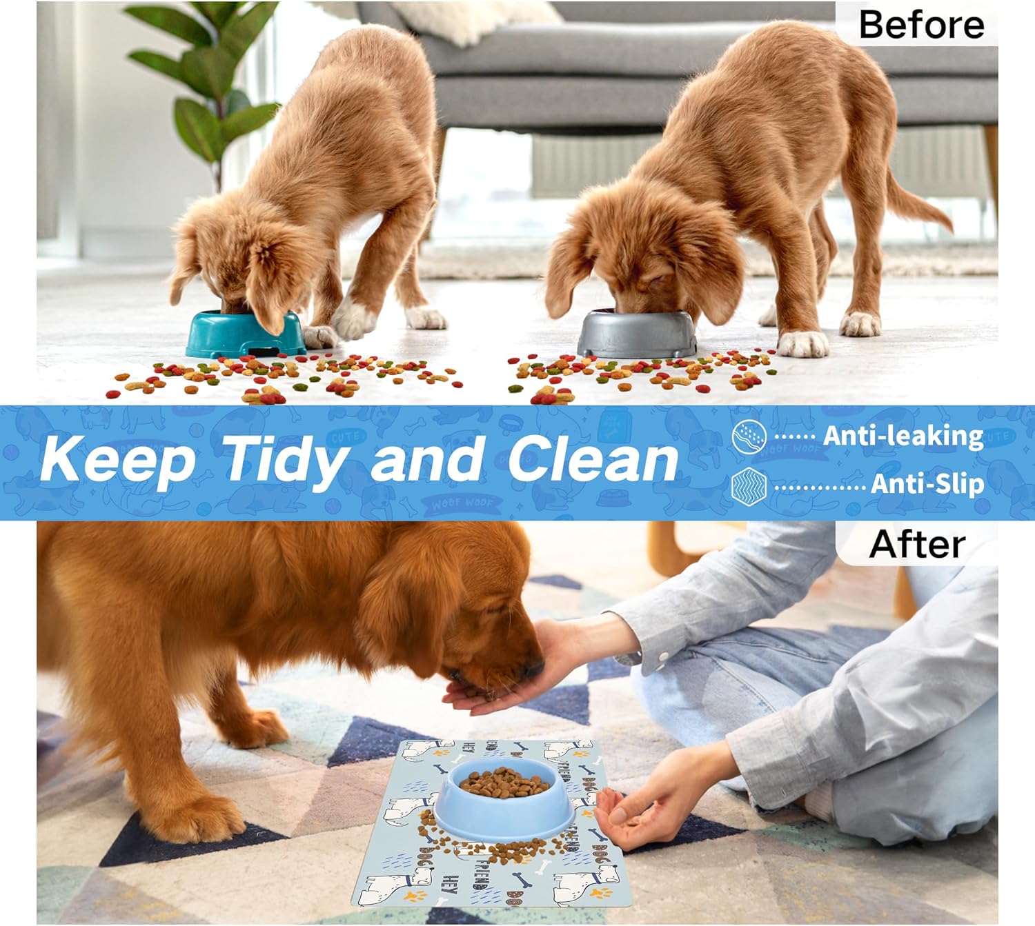 Alfombrilla de alimentación para mascotas, tapete absorbente para alimentos y agua, sin manchas, de secado rápido, dispensador de agua para perros