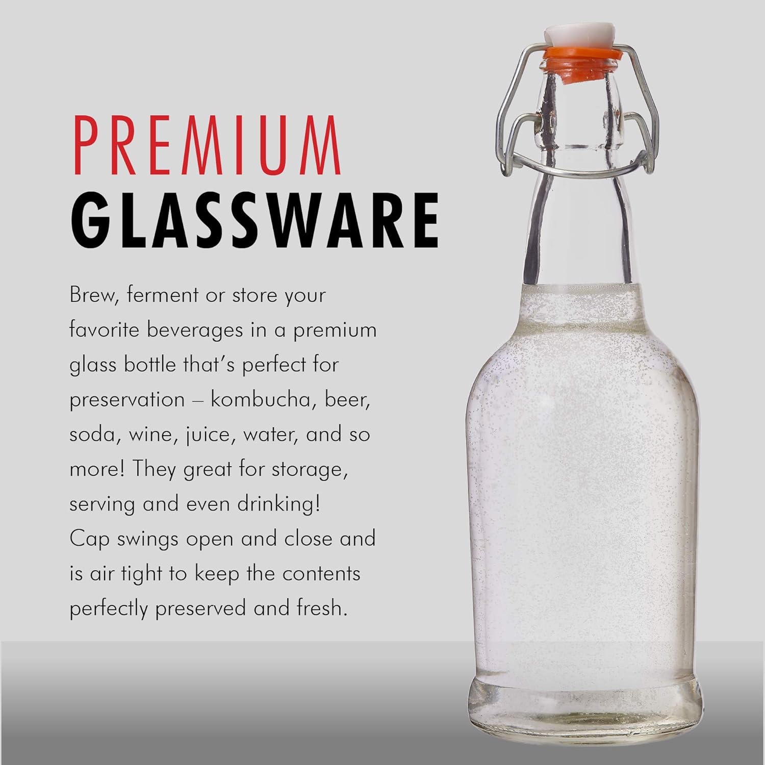 Botellas de cerveza de cristal con tapa abatible, 6 unidades. Set Home Brewing Grolsch. Tapa hermética de silicona para Kombucha, aderezos y más, 16