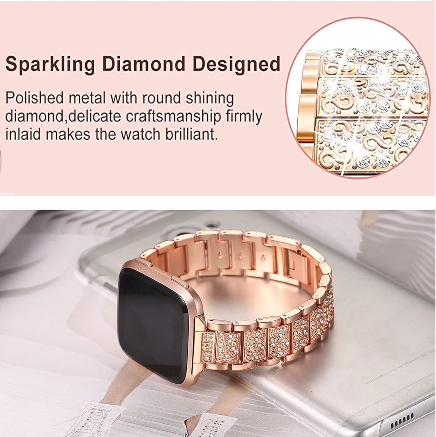 Compatible con correas de reloj inteligente Mindrose, Lamshaw de liberación rápida para mujer, joyería de metal con diamantes brillantes, correa de