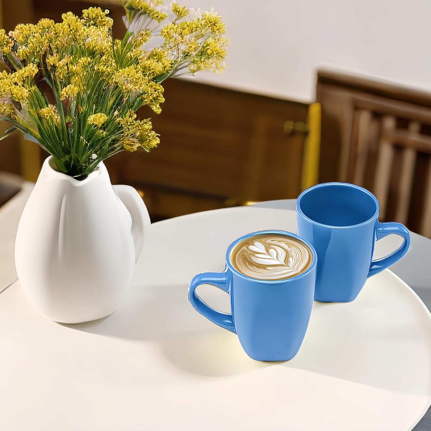 Juego de 6 tazas de café cuadradas de 12 onzas con asa, tazas de café de porcelana para café, té, cacao, leche, regalo de inauguración de la casa