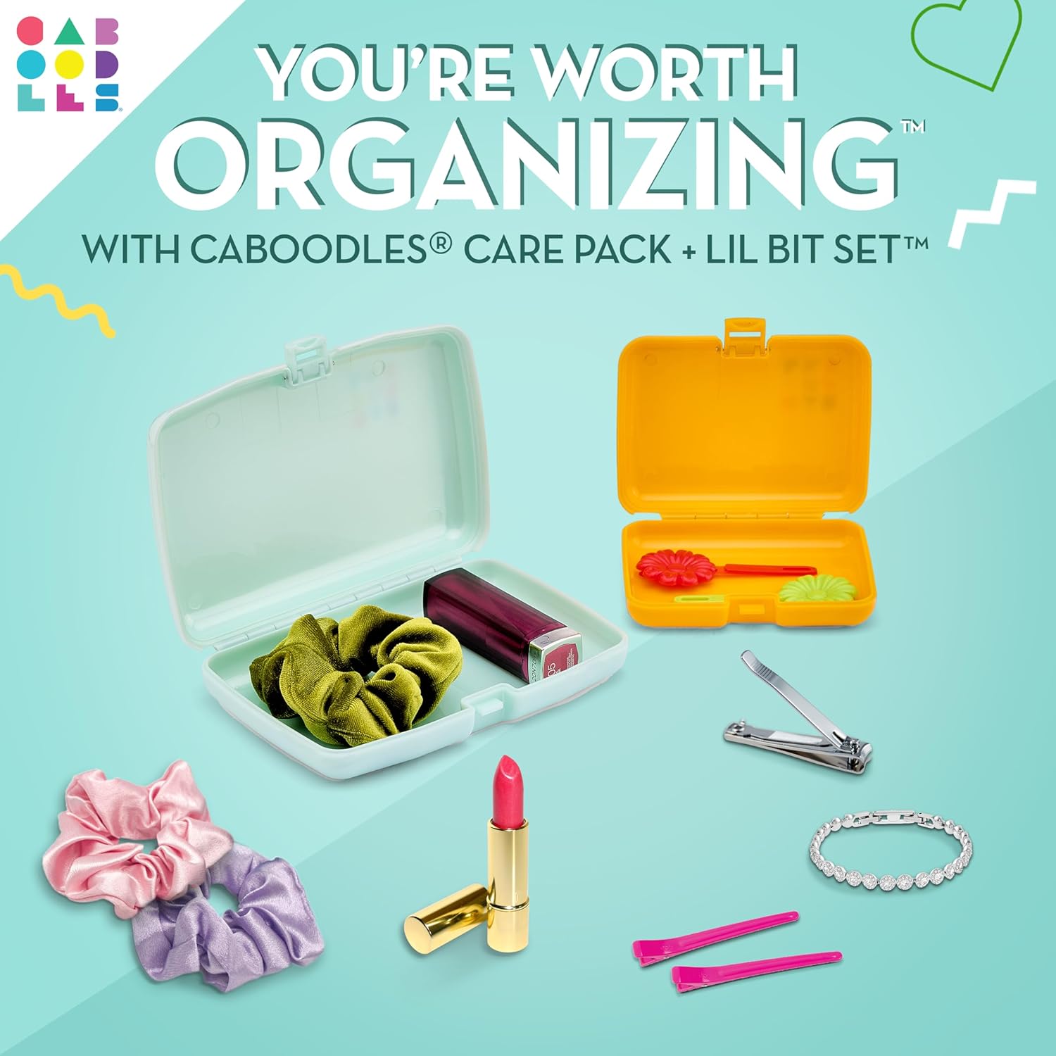 Caboodles Estuche de maquillaje para mujer, menta y amarillo