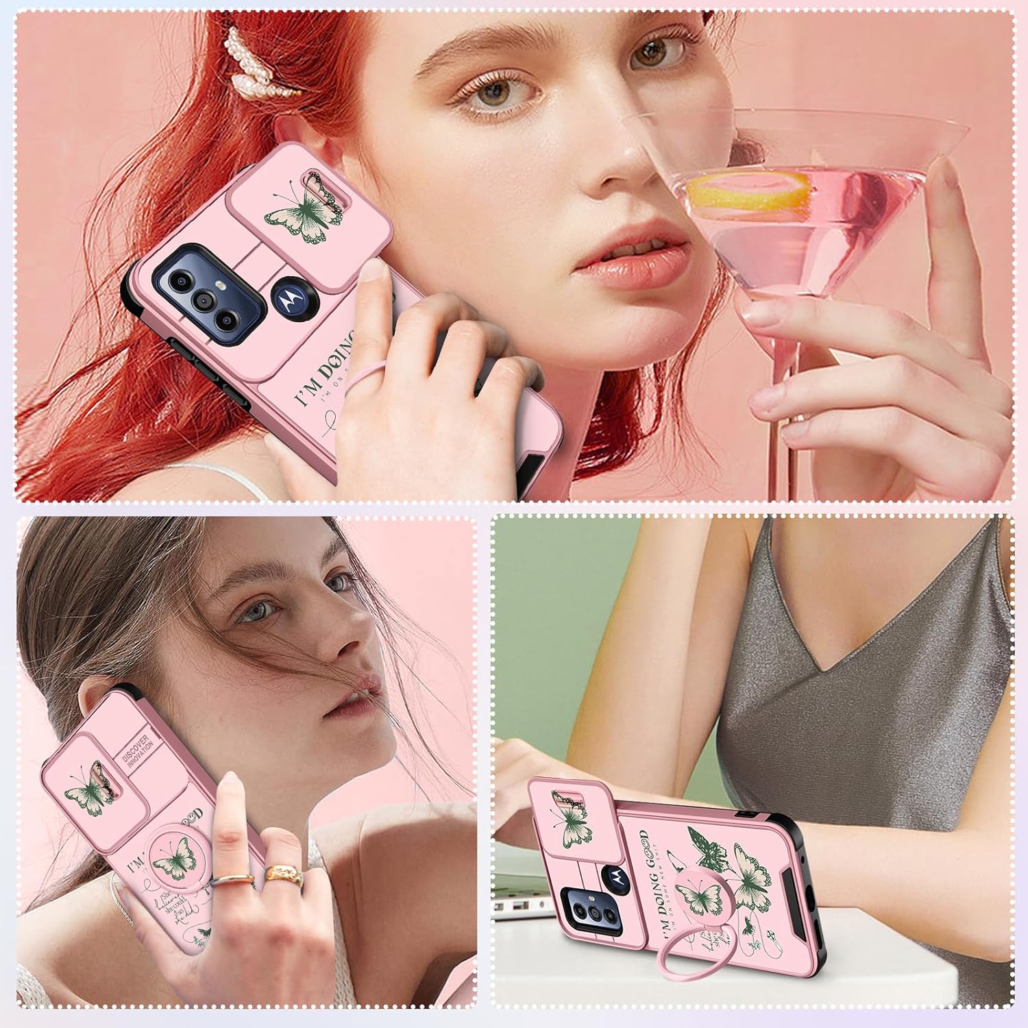 Funermei Funda para teléfono Motorola Moto G Pure 2 en 1, funda para teléfono Moto G Power 2022, funda para Moto G Play 2023 para mujeres, diseño
