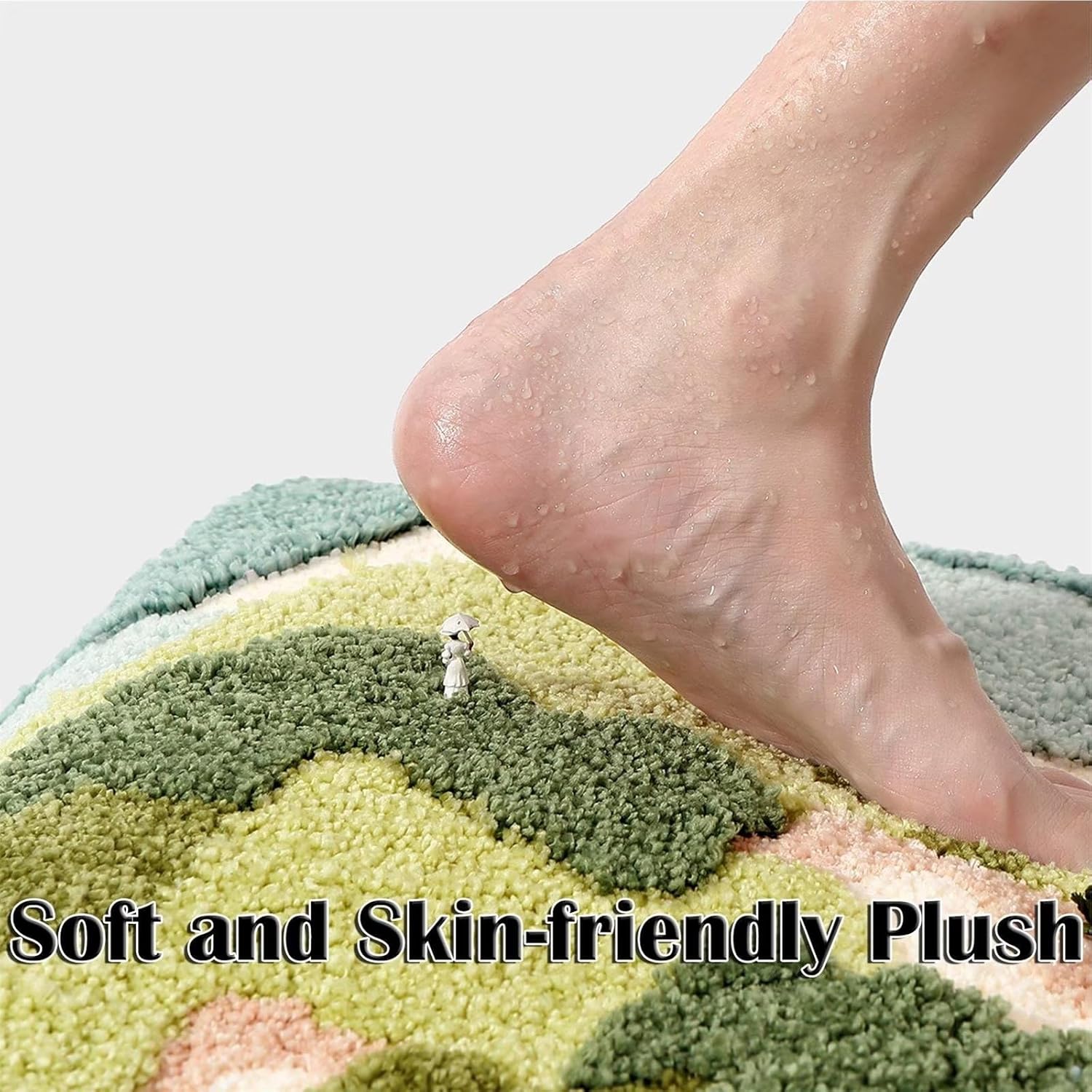 Tapetes de baño antideslizantes de 28 x 18 pulgadas, bonita alfombra de baño verde, absorbente de agua, alfombra de baño pequeña, decoración del