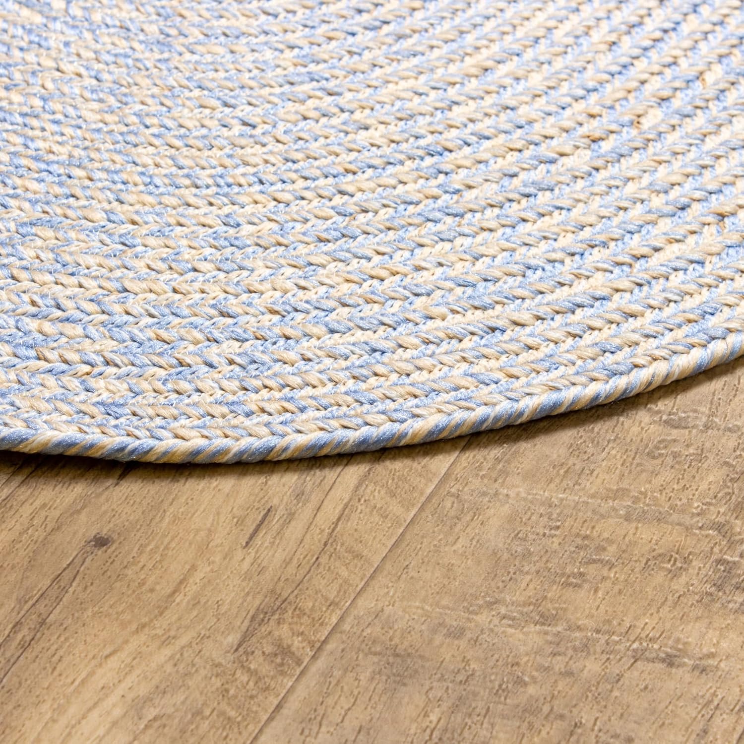 Super Area Rugs Alfombra trenzada azul para sala de estar, alfombra trenzada lavable, alfombra de campo francés para sala de estar, ovalada, 5 x 8