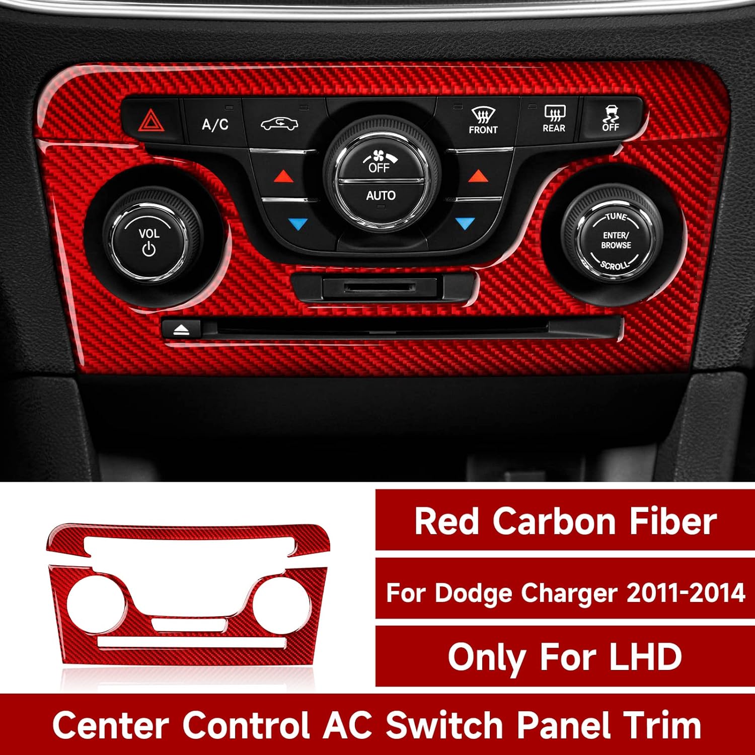 BRMYL Coche aire acondicionado interruptor de volumen central control calcomanías para 2011 2012 2013 2014 Dodge cargador accesorios fibra carbono