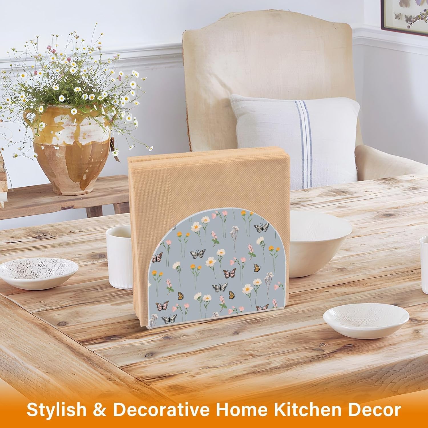 Napkin Holder Flowers Butterflies Napkin Holders for Tables, Clear Acrylic Napkin Holders Cocktail Napkin Holder for Kitchen Restaurant Bar Home