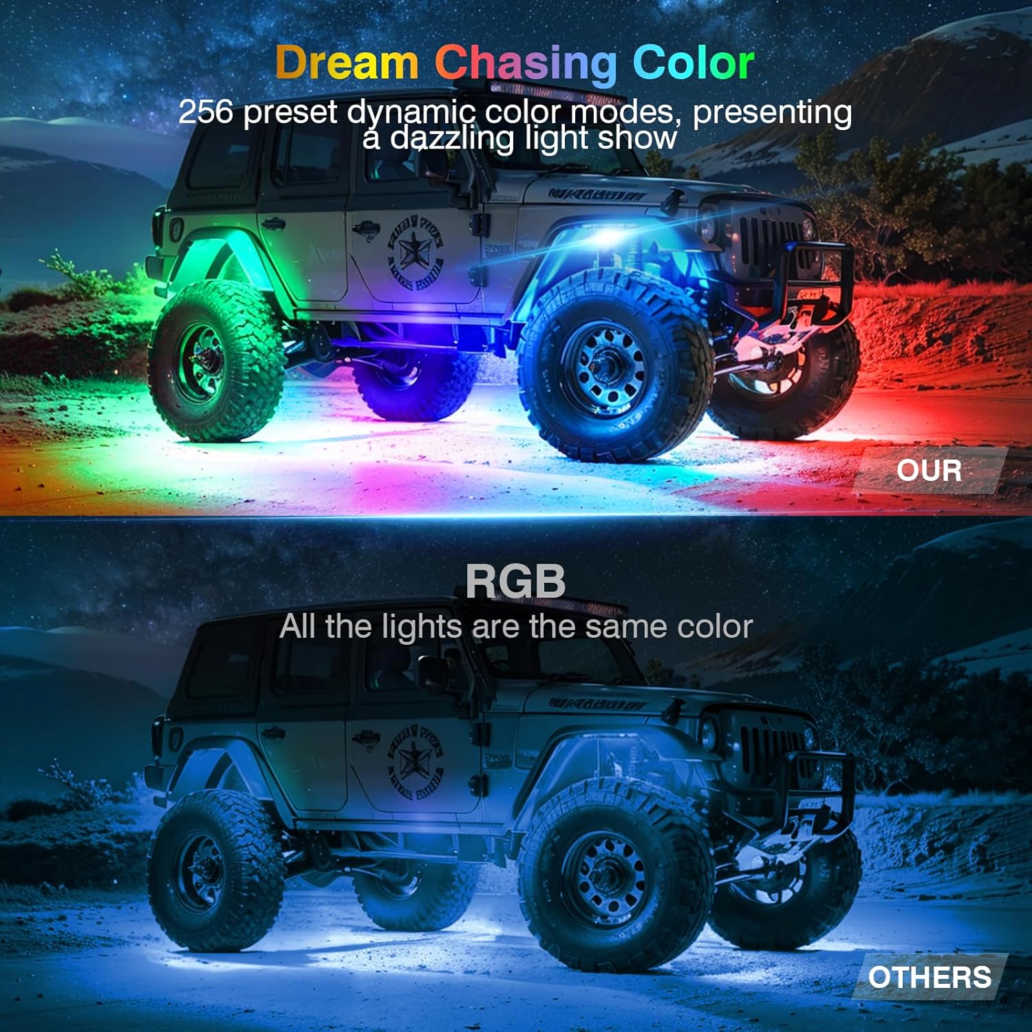 LD DARKEAGLE Chasing Dream – Luces LED Rock con control remoto APPRF, impermeables, 6 vainas, luces basculantes subterráneas con freno, multicolor,