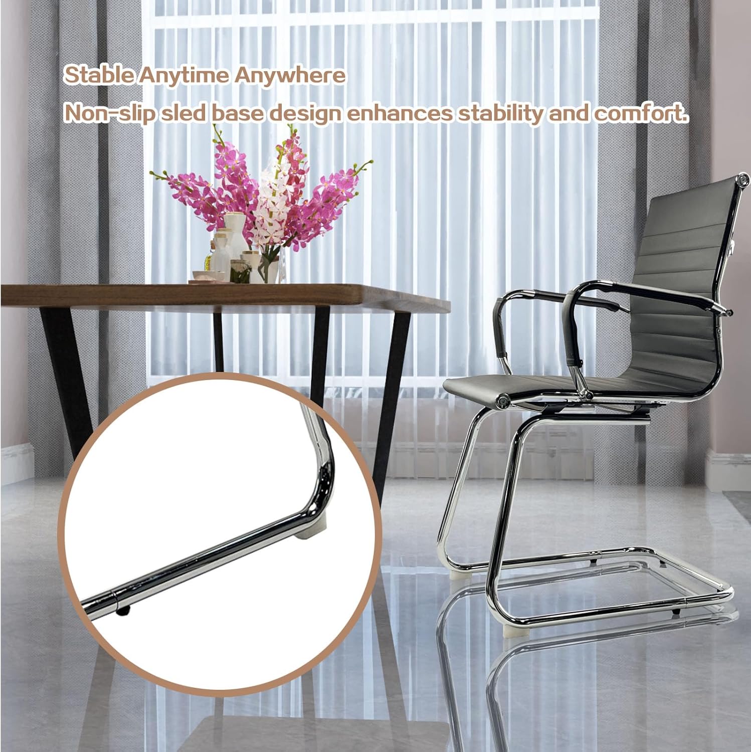 Sillas de invitados de oficina, sillas de recepción, sillas de sala de espera de piel sintética sin ruedas, silla de escritorio desmontable con base