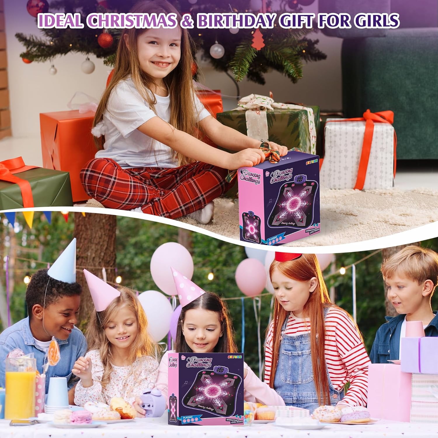 beefunni Juguetes de tapete de baile iluminado para niños de 3 a 12 años, almohadilla de baile electrónica mejorada 2023 con música y Bluetooth,