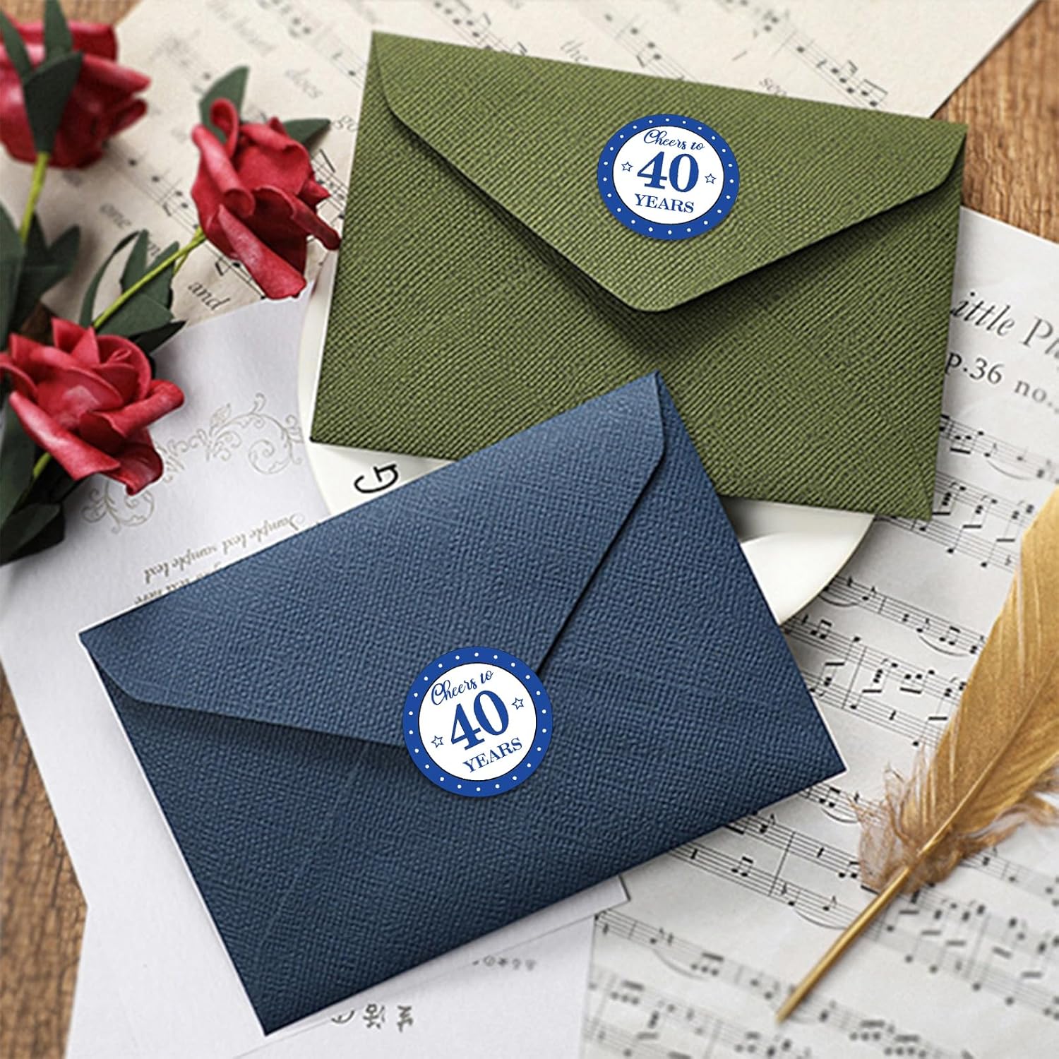 Calcomanías redondas de 1.5 pulgadas para cumpleaños n. 40 (80 piezas), calcomanías de felicitación azul a 40 años, calcomanías adhesivas para