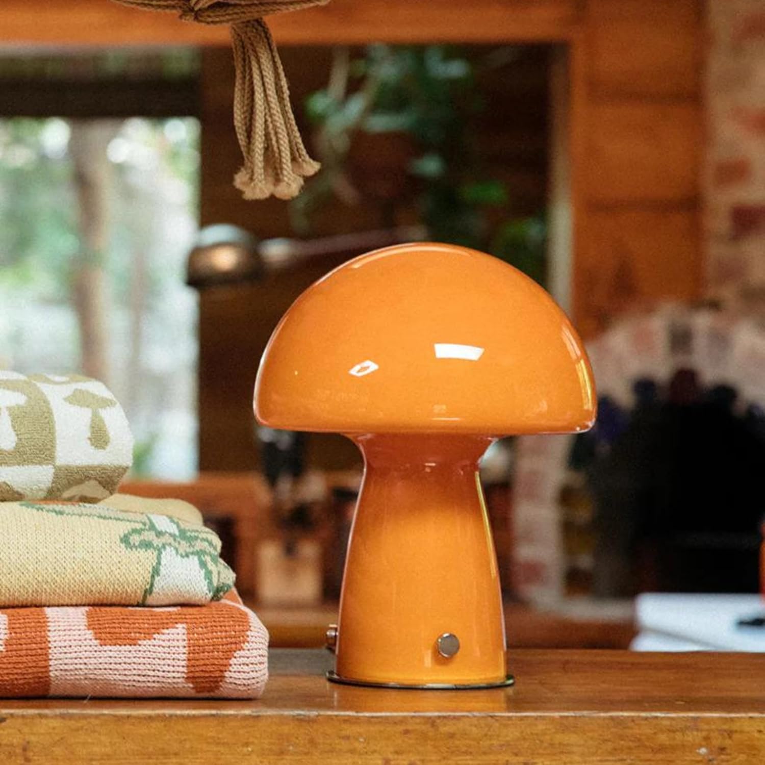 Midcentury – Lámpara de mesa de seta de vidrio importado, lámpara táctil LED de alta calidad para decoración moderna de mediados de siglo o