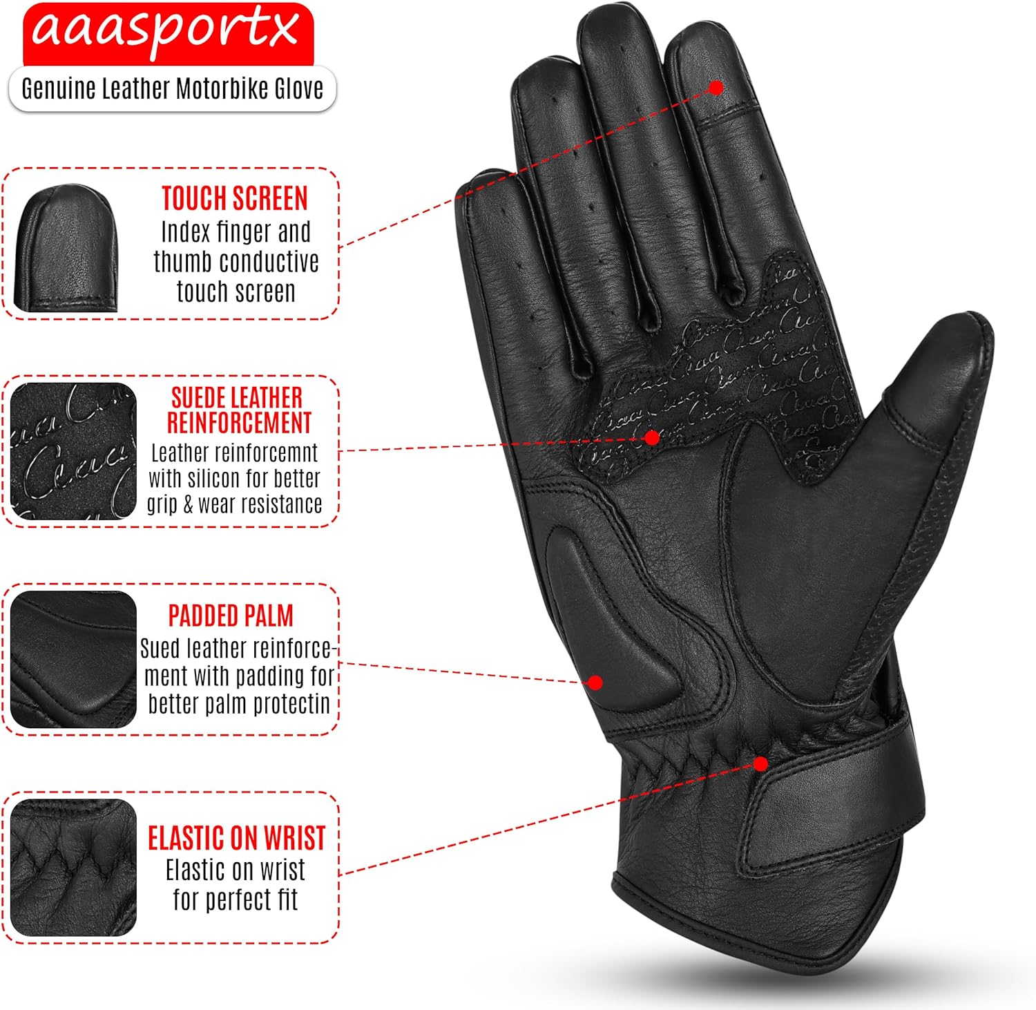 Guantes de motocicleta de cuero para hombre con función de pantalla táctil, protectores de motocicleta para hombres y mujeres para verano, guantes