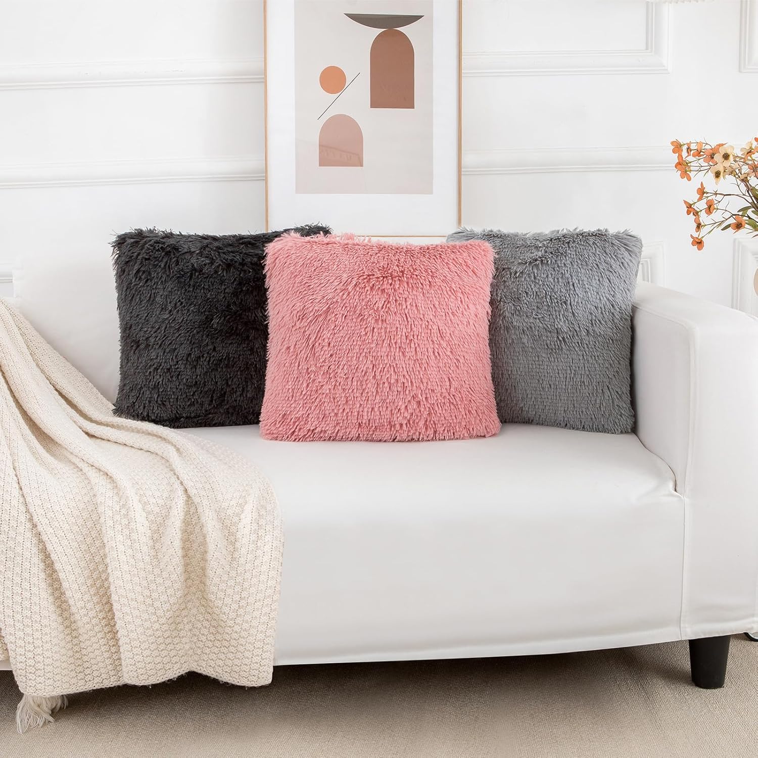 BBiggood Juego de 2 fundas de almohada de pelo sintético súper suaves y cómodas, modernas, de lujo, decorativas, para el hogar, dormitorio, sala de
