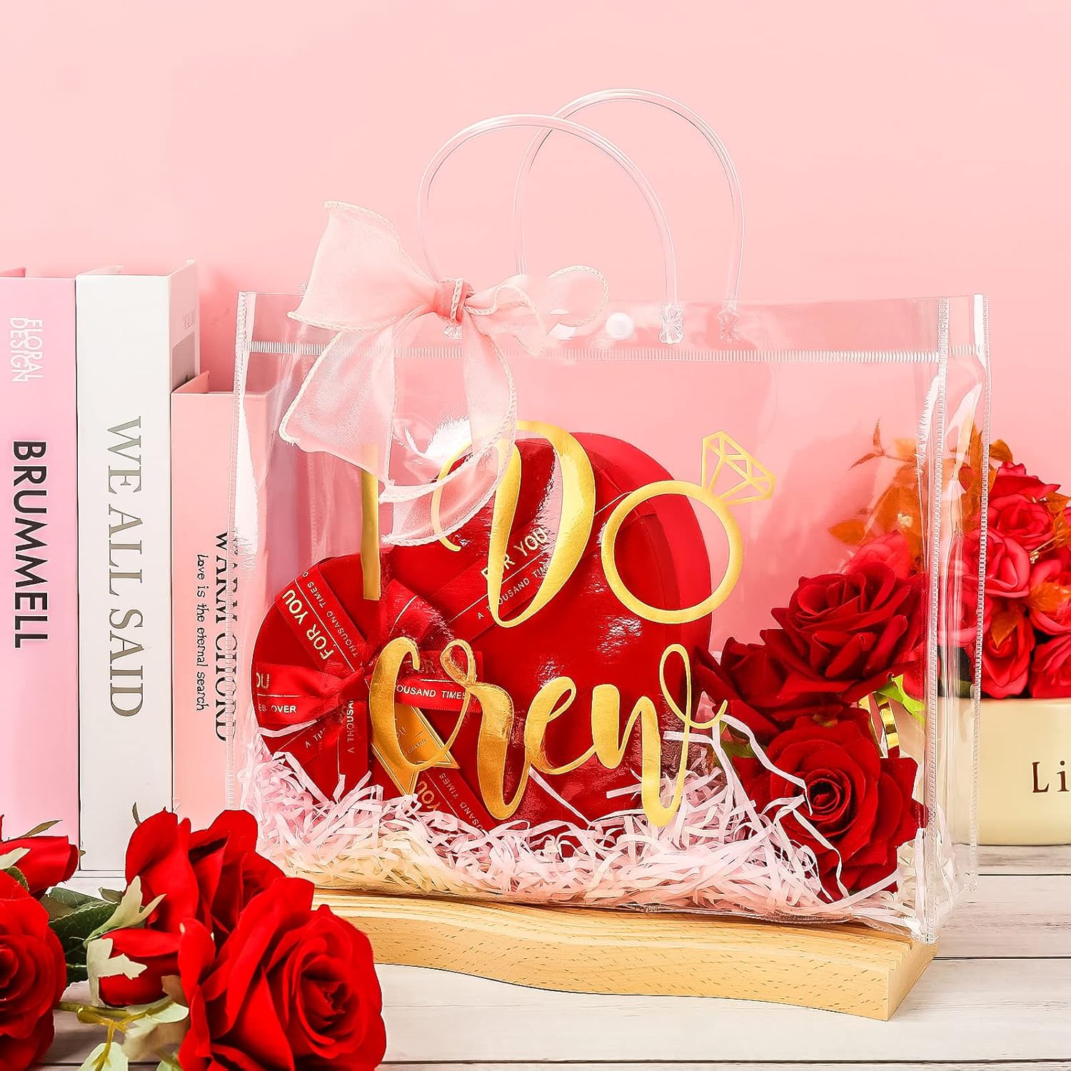 Whaline 12 bolsas de regalo de dama de honor con I Do Crew, bolsas de regalo de plástico transparente para dama de honor, despedidas de soltera con
