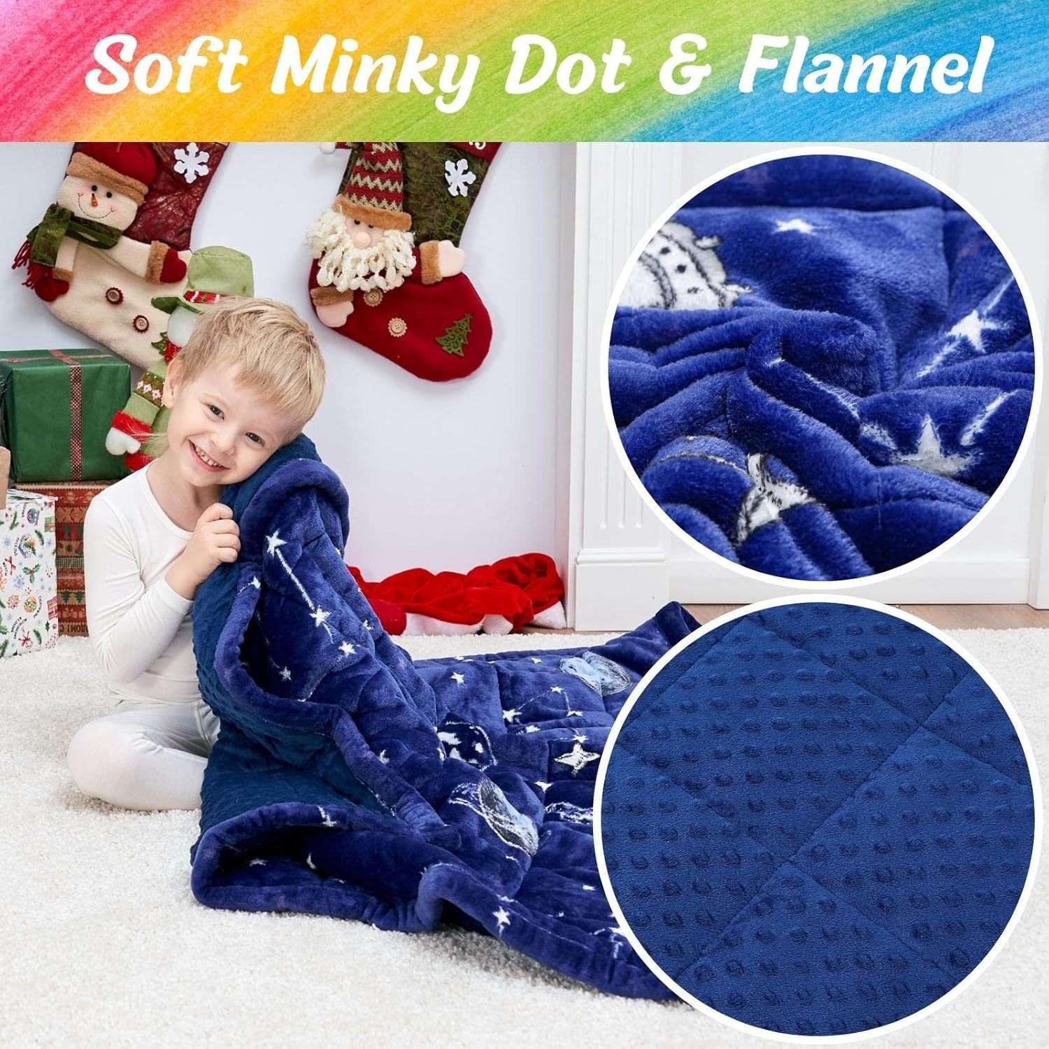 Bood Manta con peso de forro polar brillante de 3 libras para niños pequeños, manta con peso que brilla en la oscuridad, manta con peso de 3 libras,