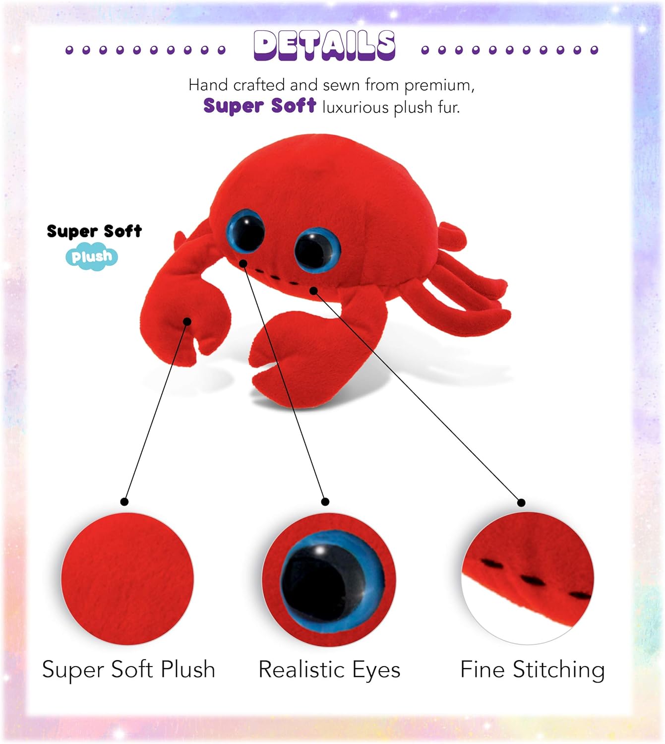 DolliBu – Animal de peluche de cangrejo de peluche, suave y abrazable, ojos grandes, cangrejo rojo, adorable juguete de peluche de cangrejo de vida