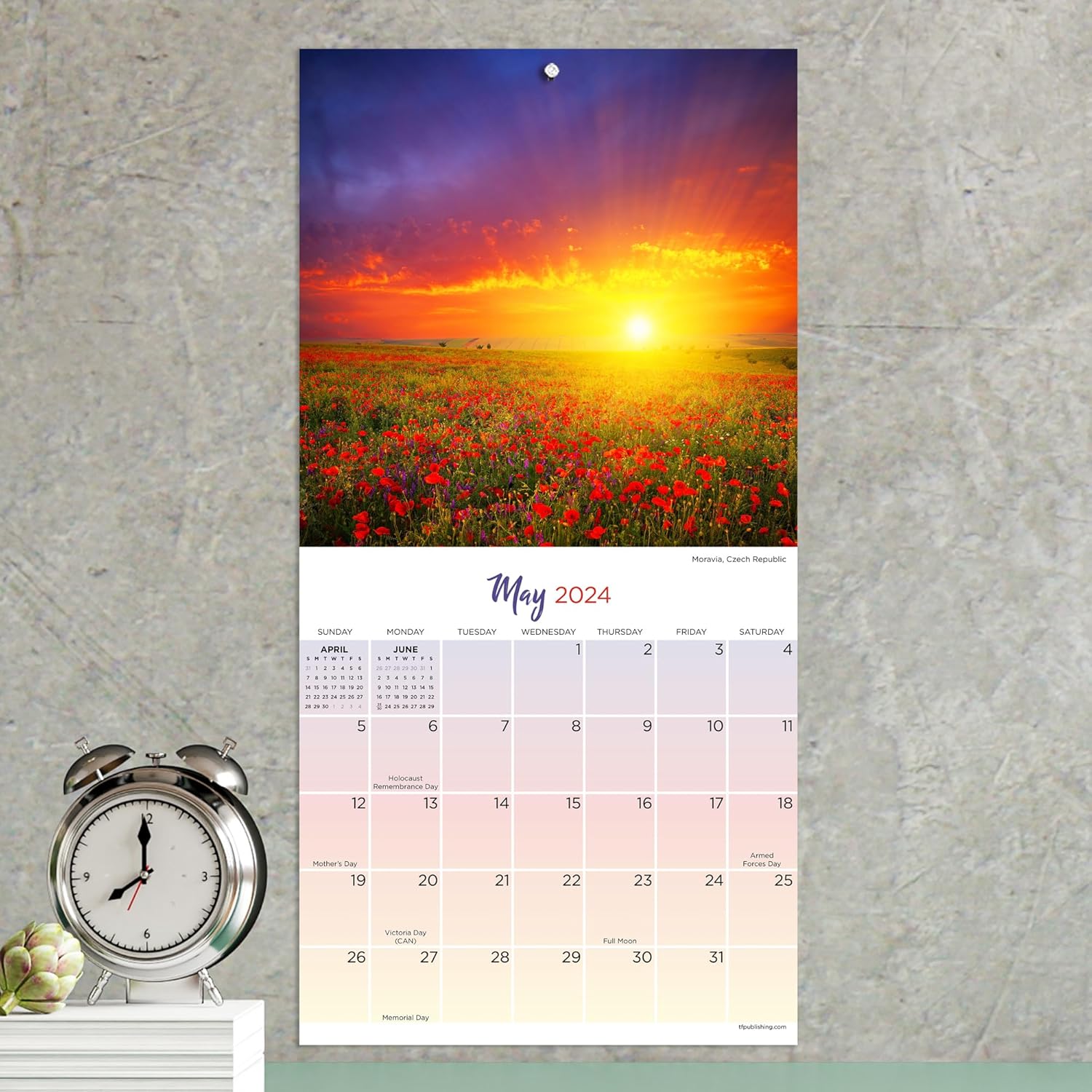 TF PUBLISHING Mini calendario 2024 Sunsets  Rejillas grandes para citas y programación  Calendario mensual vertical de pared 2024  Organización del