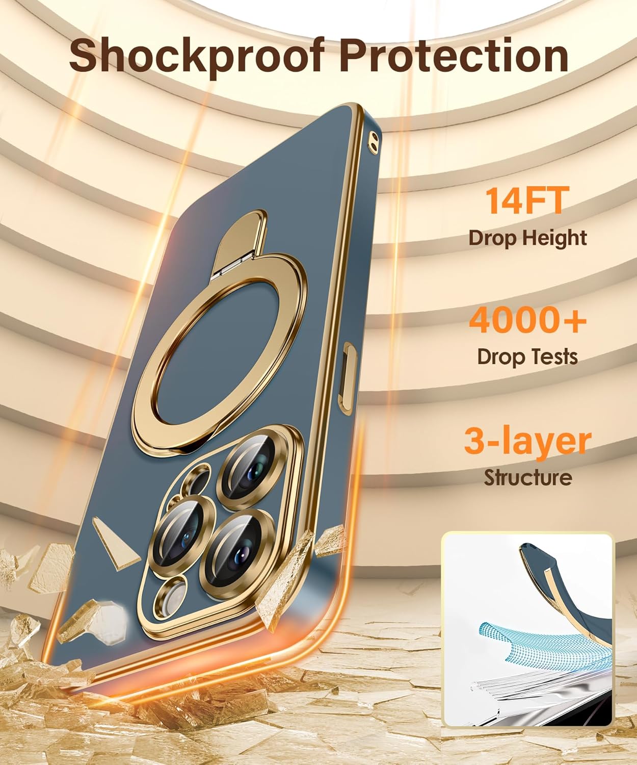CAPRARO Funda para iPhone 15 Pro Max con soporte magnético invisible, compatible con MagSafe protección militar contra caídas Funda protectora