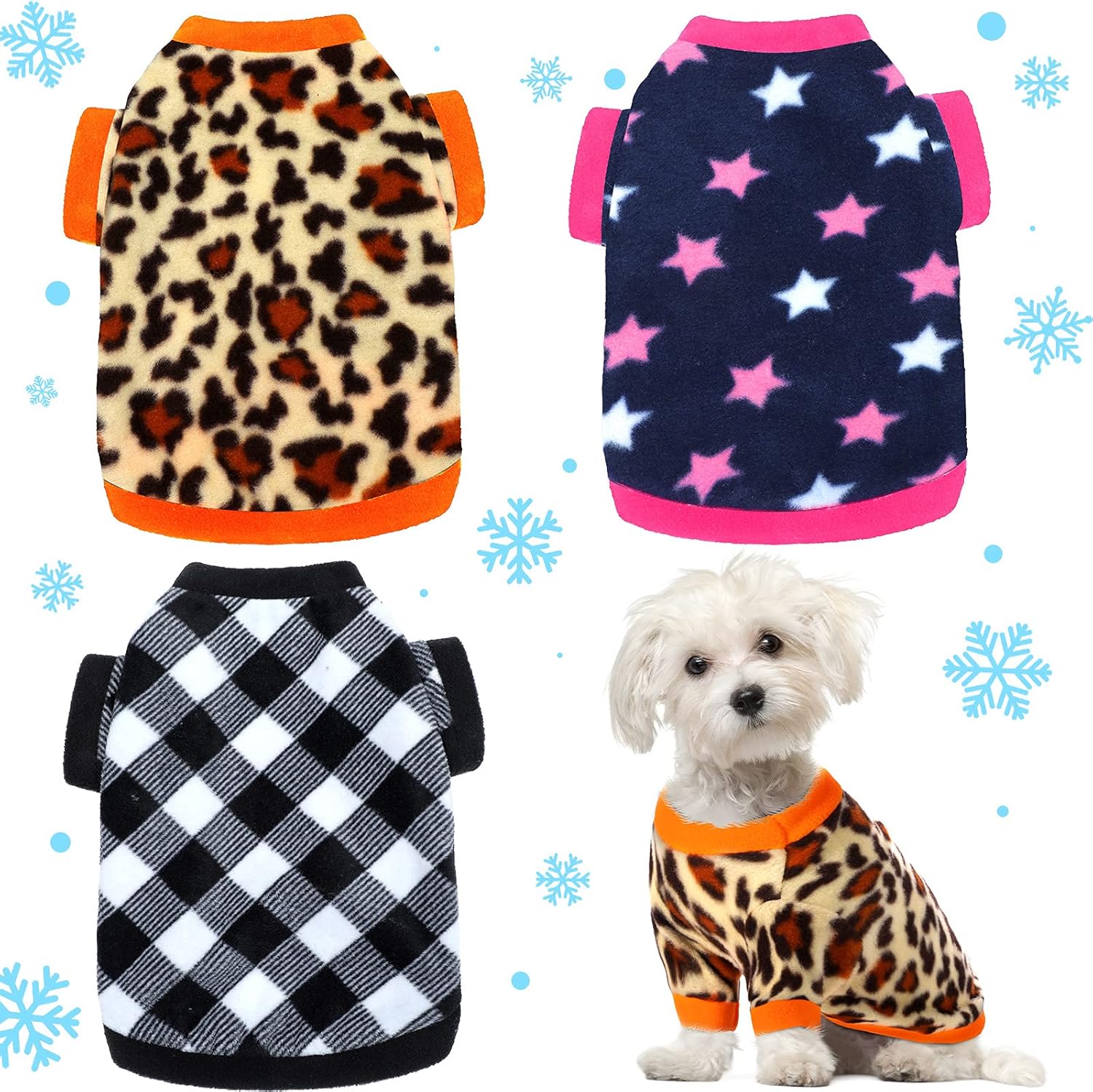 3 piezas de ropa de invierno para perro, camisas de forro polar suave para cachorros, ropa cálida y colorida para perro, pijama de invierno para