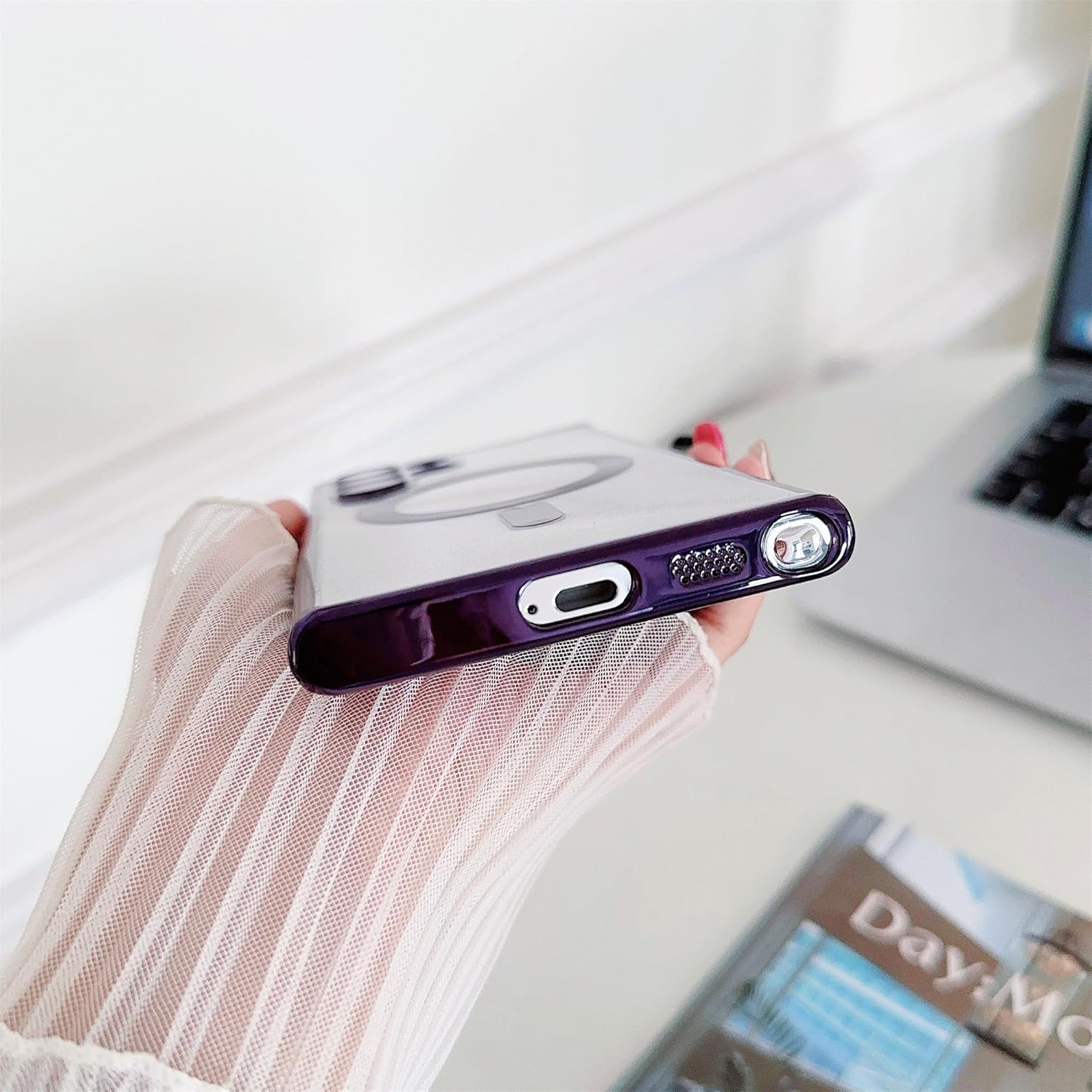 Cyberowl Diseñada para Samsung Galaxy S23 Ultra, funda magnética con purpurina chapada en degradado compatible con MagSafe, con protector de lente