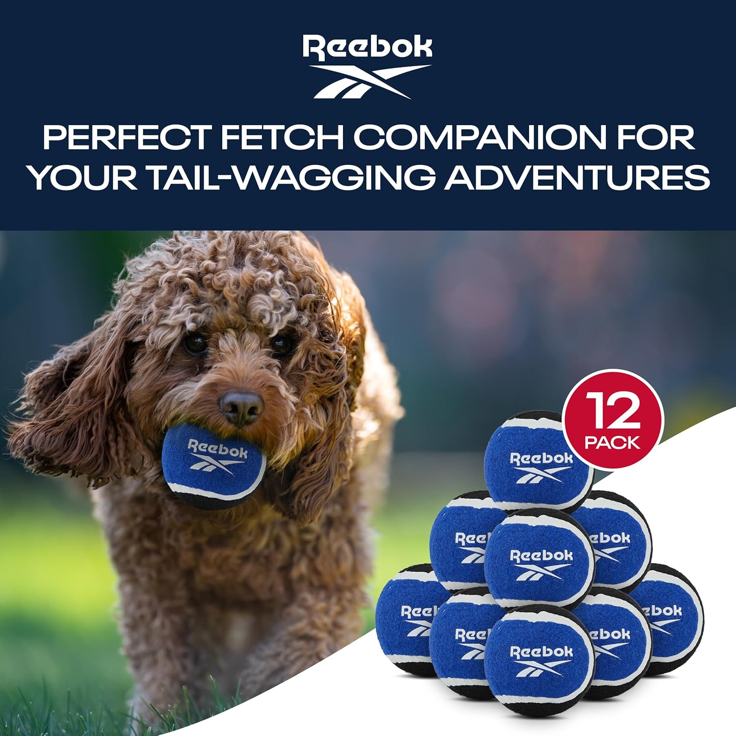 Reebok Pelotas de tenis para perros, paquete de 12 pelotas de tenis para perros para jugar al aire libre, grandes pelotas de tenis para perros para