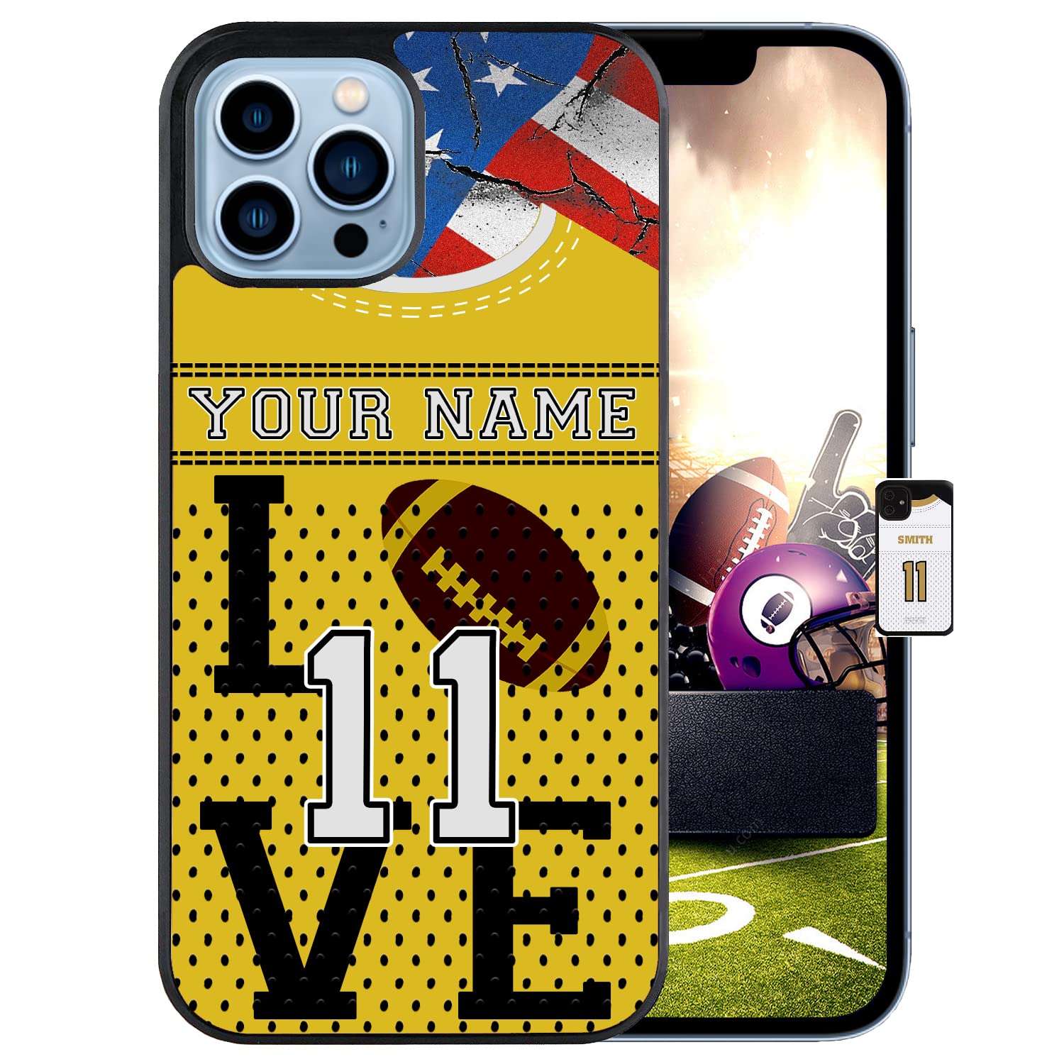 Personalized Name Number Custom American Football Jersey America Flag Design Rubber Cover Phone Case for Samsung Galaxy A53