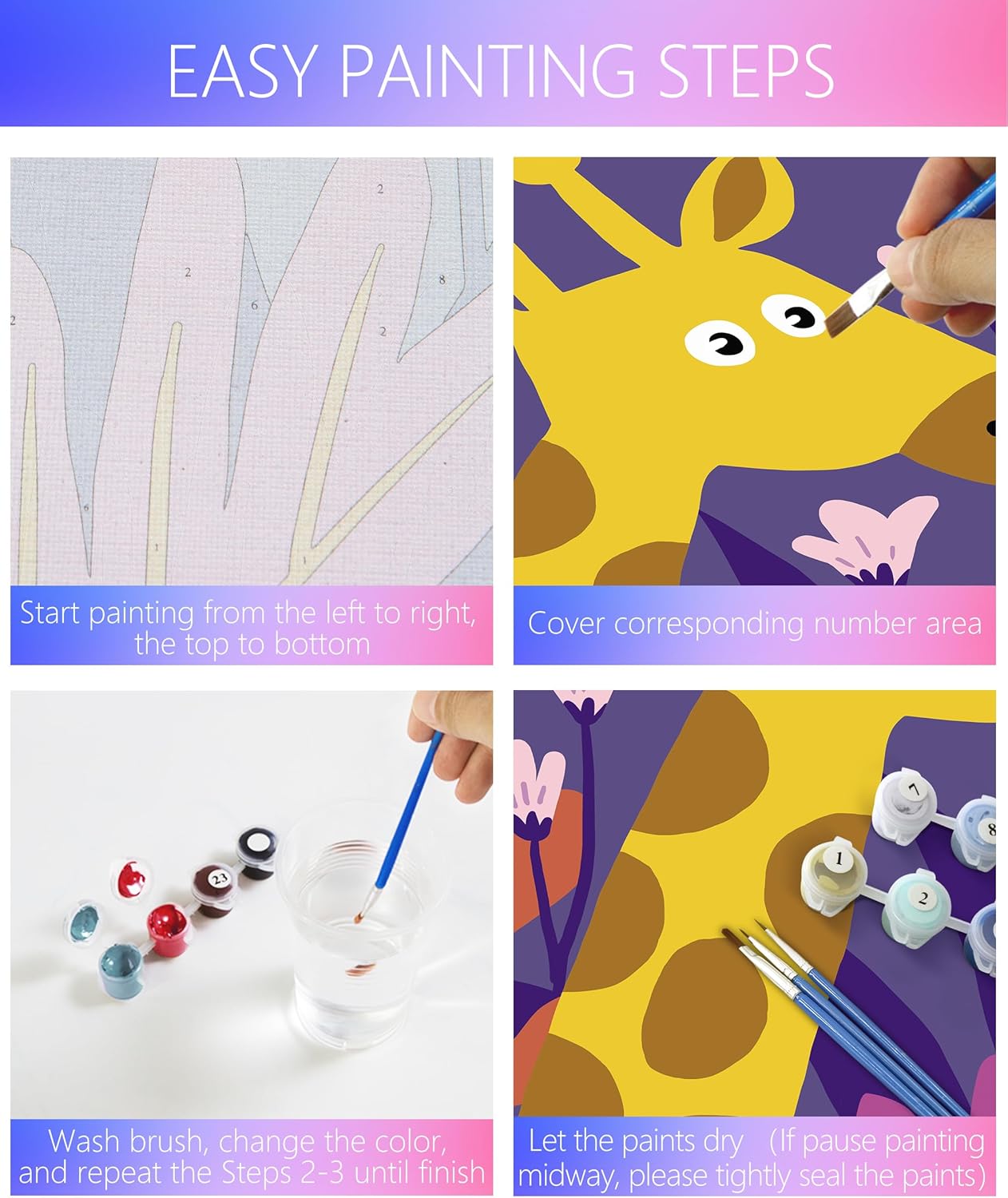 Slody Kit de pintura por números para niños, animales salvajes, bricolaje por números, kits de pintura acrílica colorida para niños, principiantes,