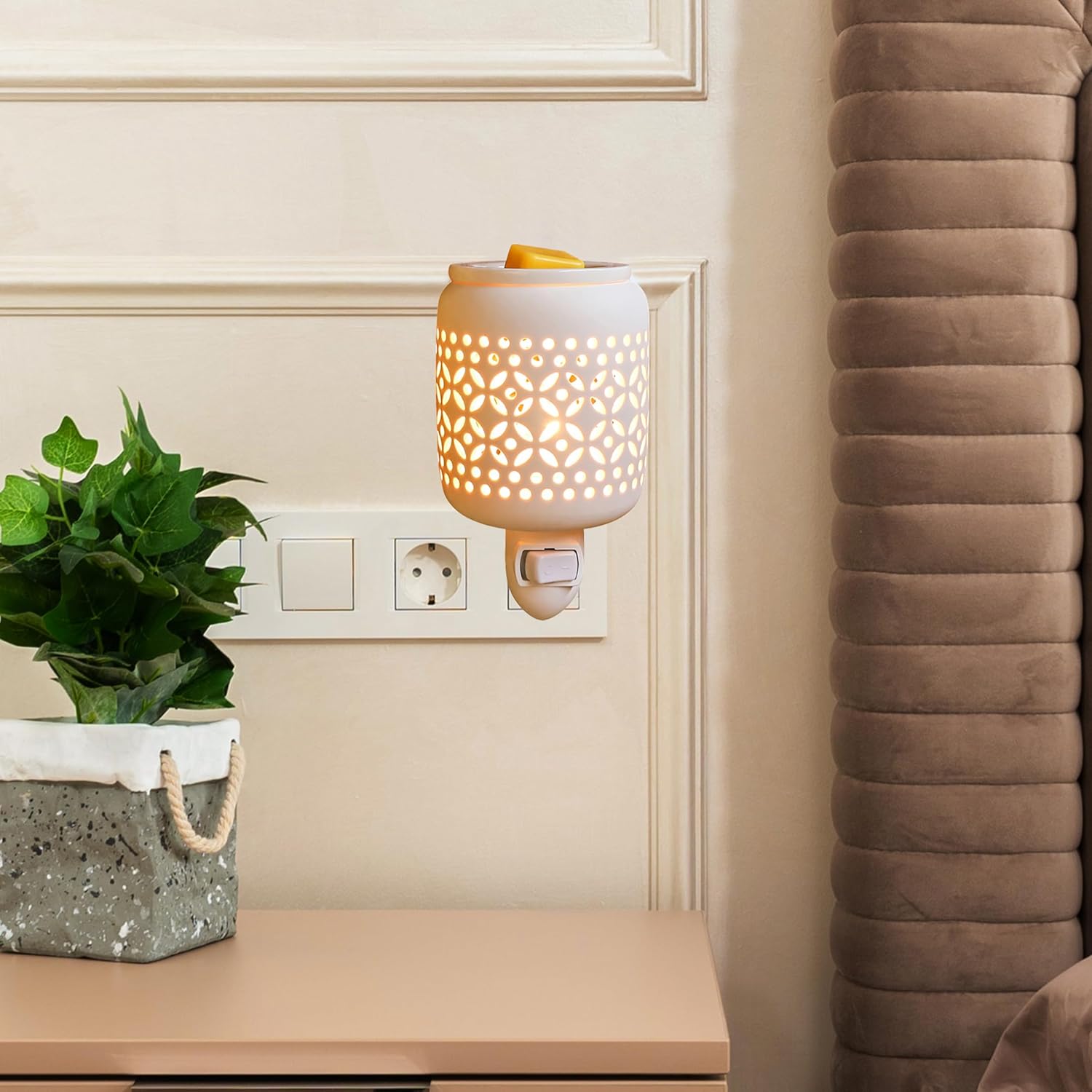 CVHOMEDECO. Calentador eléctrico de cera para pared, calentador de fragancia de cerámica decorativo para velas perfumadas, cera derretida, tartas y