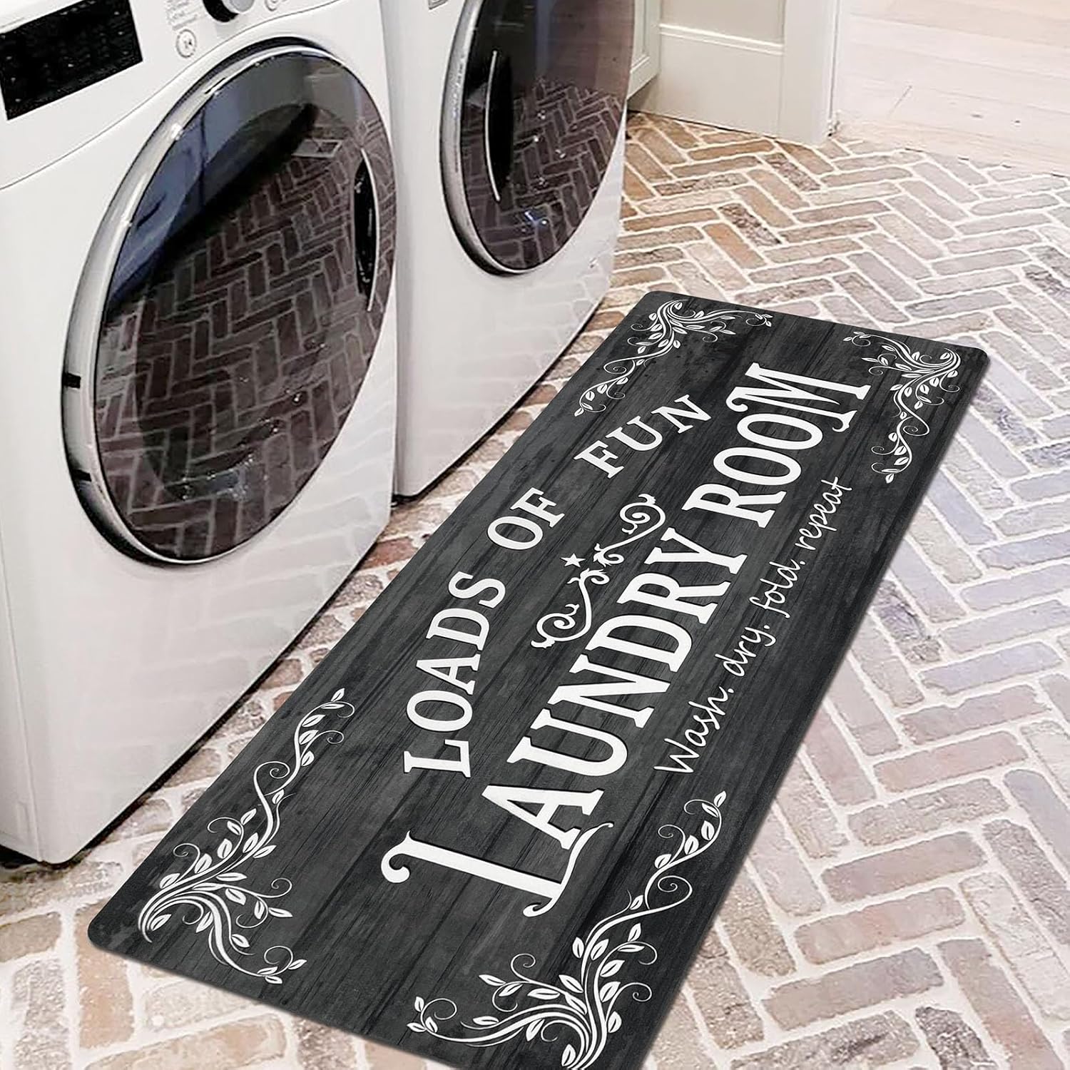 Lansny Alfombra de lavandería de 20 x 48 pulgadas, antideslizante, impermeable, para decoración de lavandería, alfombra lavable para lavandería,