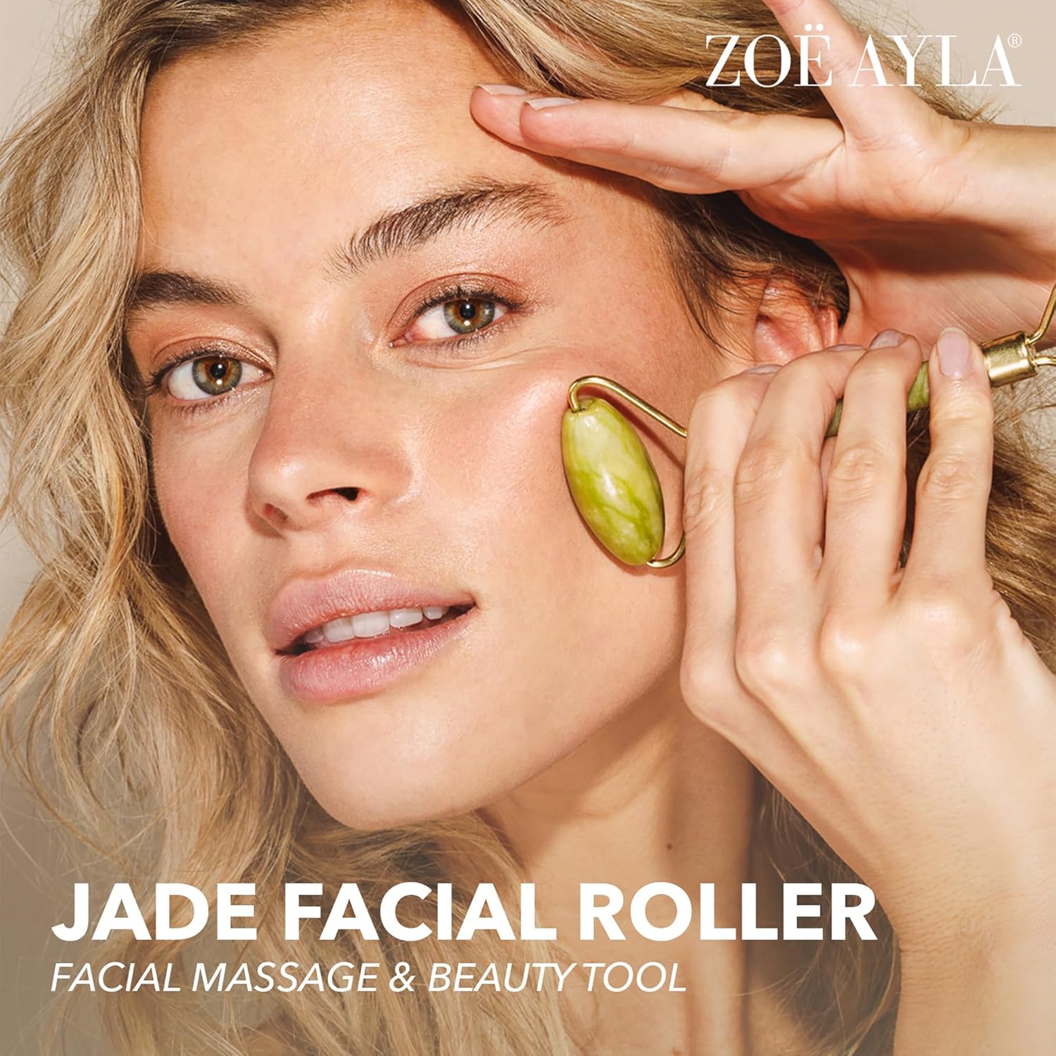 Zoe Ayla – Rodillo facial de cristal de jade, 1 unidad, rodillo facial para mujeres y hombres, masajeador facial de doble extremo, desinflador