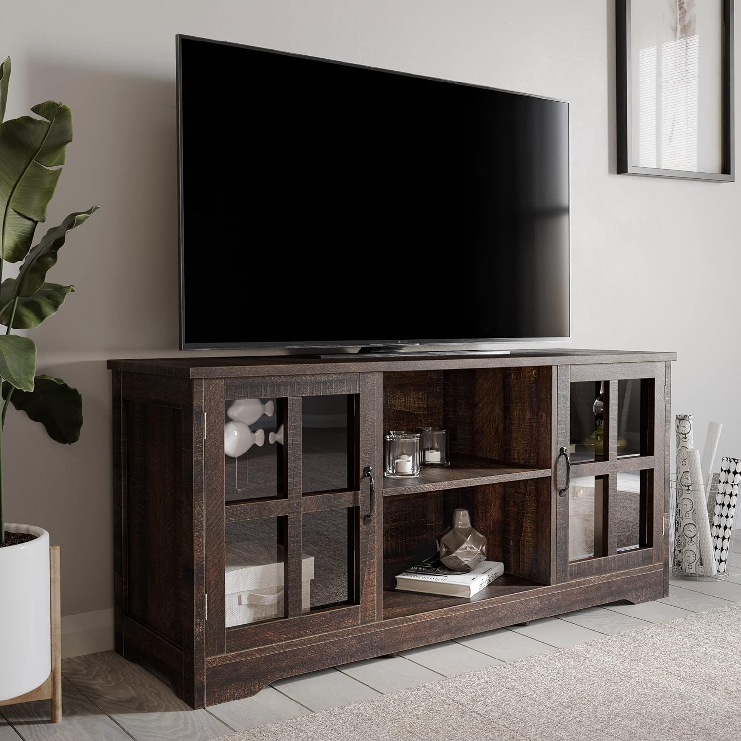 BELLEZE – Soporte de TV moderno y tradicional y consola de centro de entretenimiento multimedia para TV de hasta 60 pulgadas o aparador de buffet