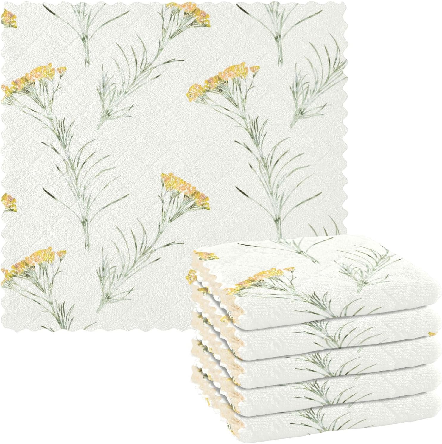 Beige Floral Contemporary Soft Decor Dish Clothes for Washing Dishes Quick Dry 6 Pack Cooking Towels for Bathroom Oven