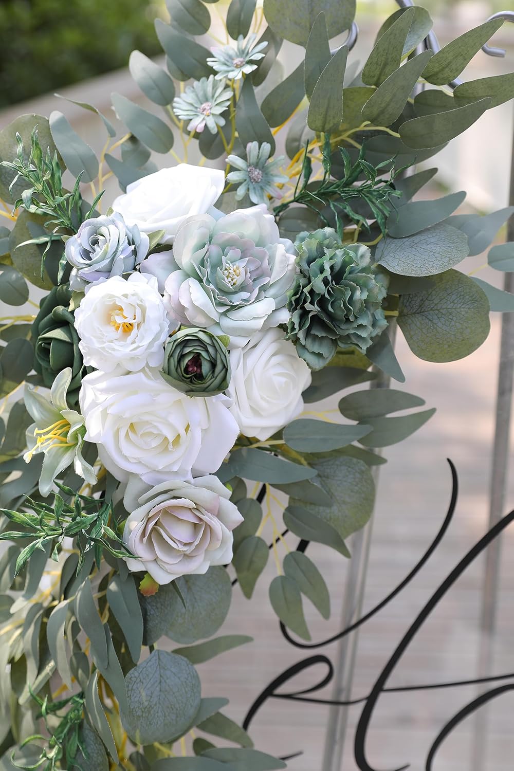 GAATEEK Juego de 2 guirnaldas de flores de arco sintético para bodas, decoraciones florales y letreros de ceremonia de recepción de boda (blanco y