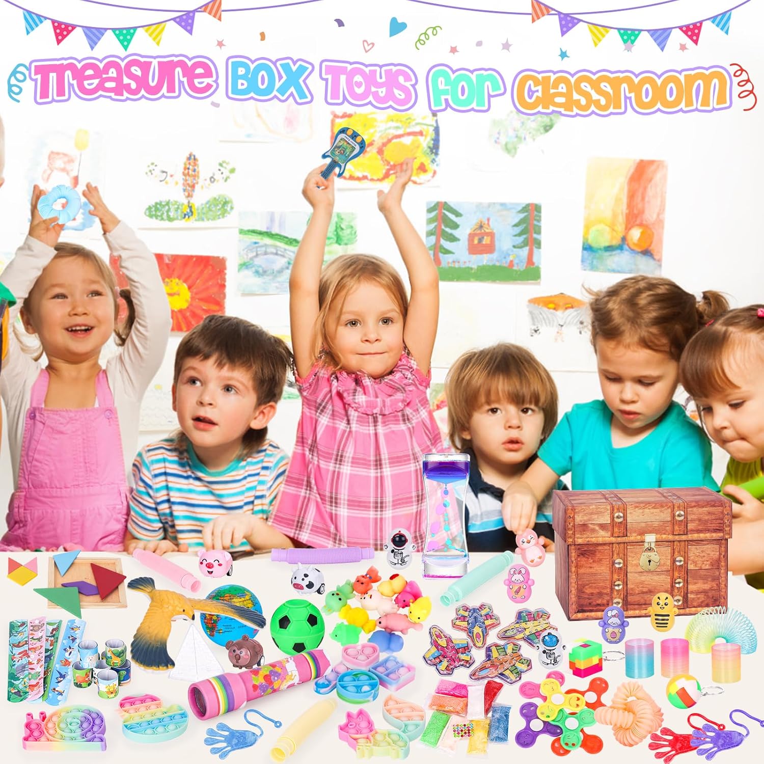 Paquete de 82 recuerdos de fiesta para niños, juguetes de caja del tesoro para premios en el aula, paquete de juguetes para ansiedad, premios de