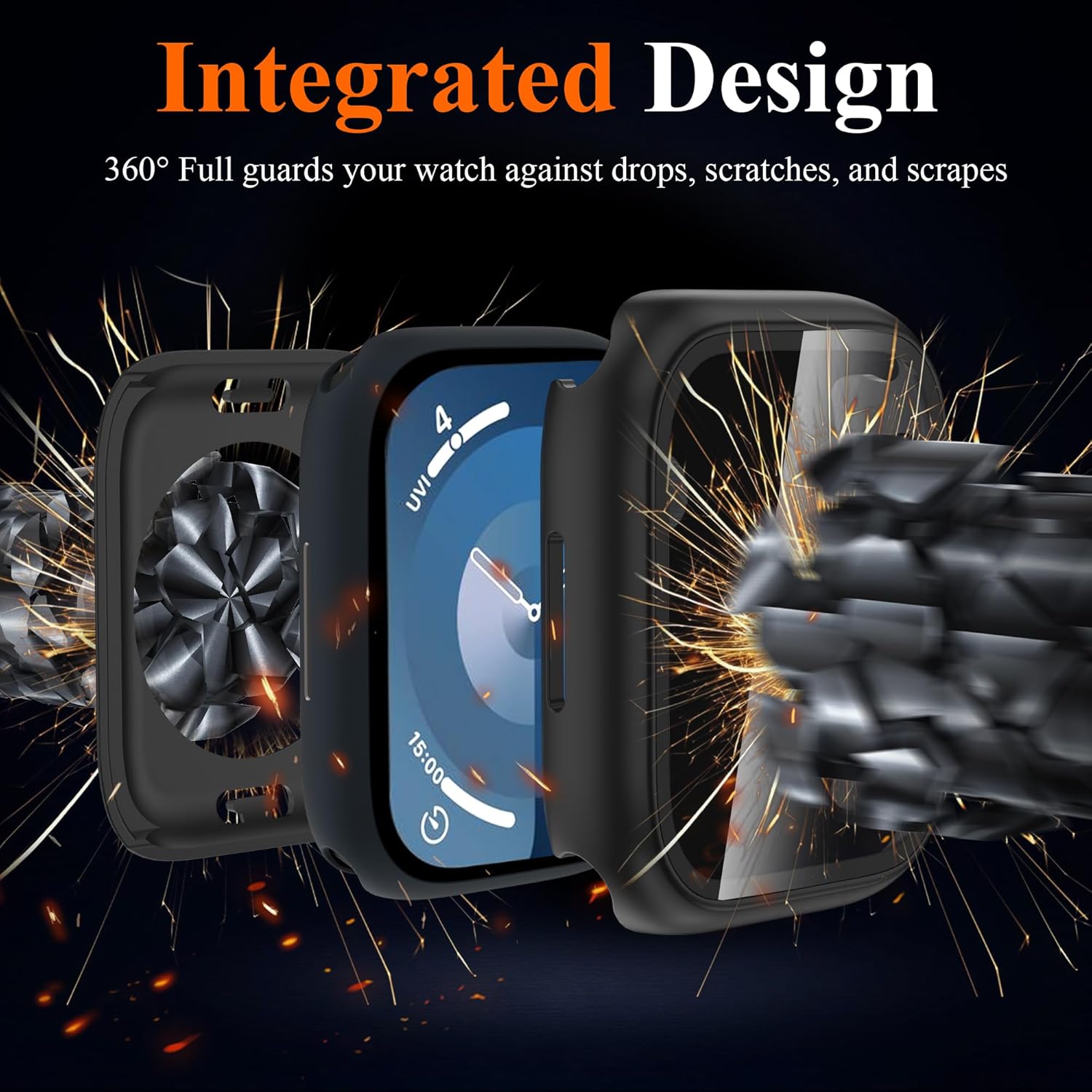 YMHML – Funda impermeable para Apple Watch Series 9 de 1.772 pulgadas, protector de pantalla de vidrio templado 360, cubierta frontal de