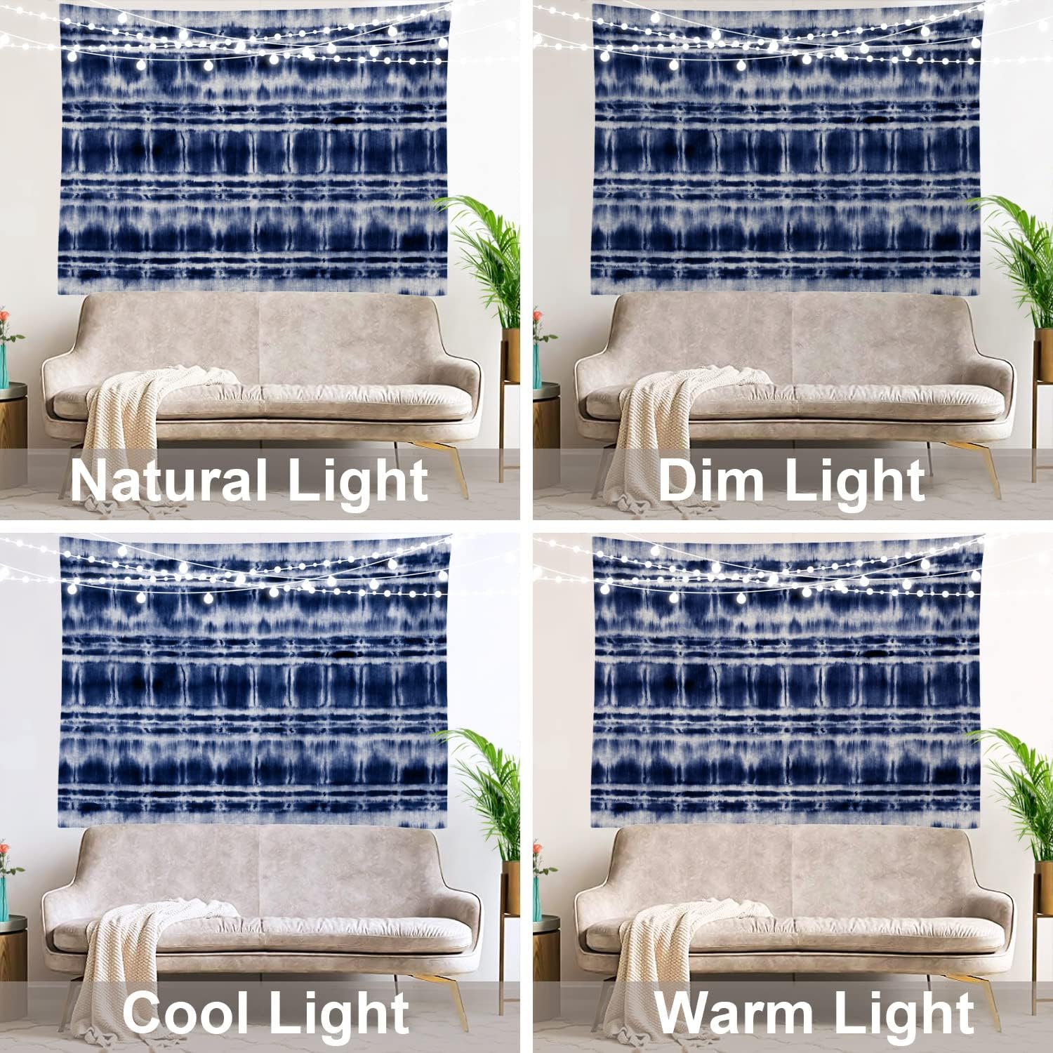Shrahala Tapiz de pared de teñido anudado azul, a rayas Shibori azul marino índigo abstracto folk para colgar en la pared, tapiz grande decorativo