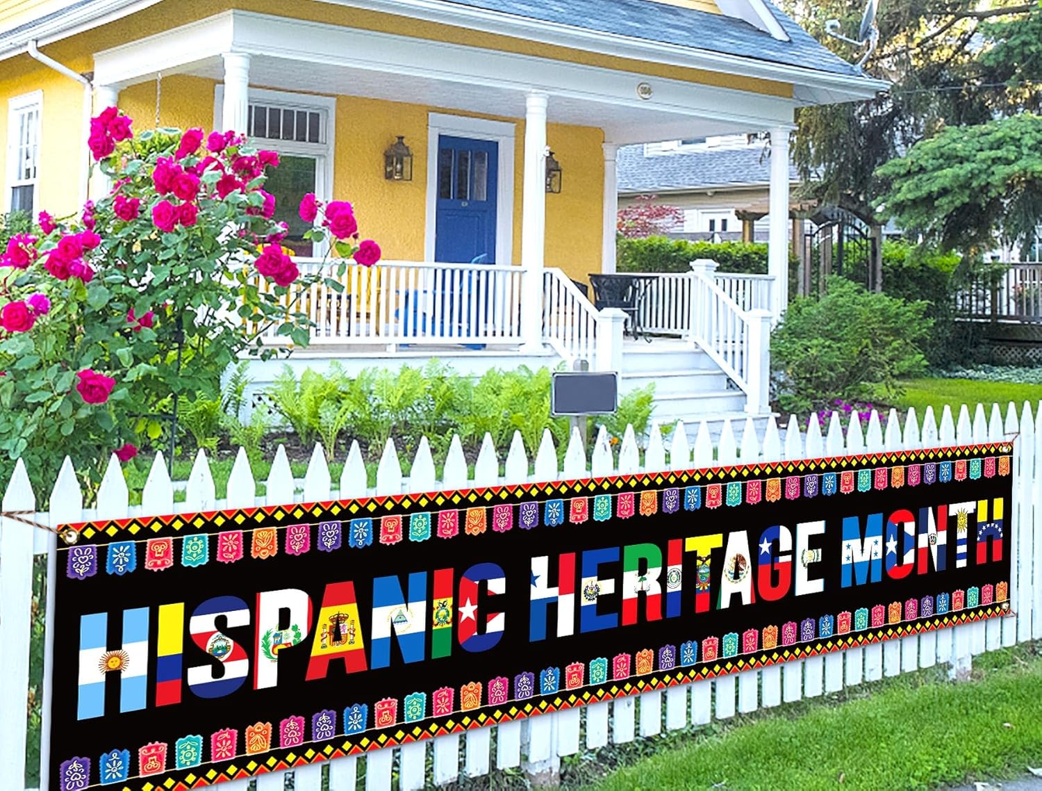 Banner de valla del mes de la herencia hispana, 21 países de habla española, cultura, fiesta, fotomatón, telón de fondo, decoración al aire libre