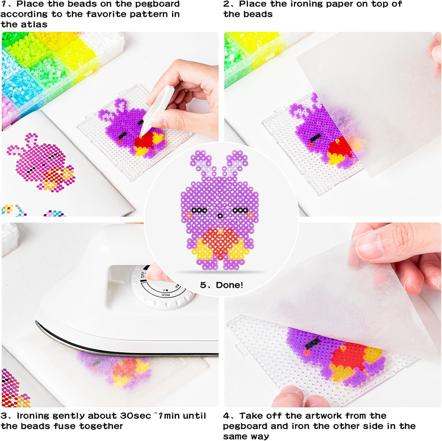 Kit de 17060 cuentas de fusibles para niños, juego de cuentas de fusión para manualidades, incluye 24 colores de cuentas de hierro de 0.096