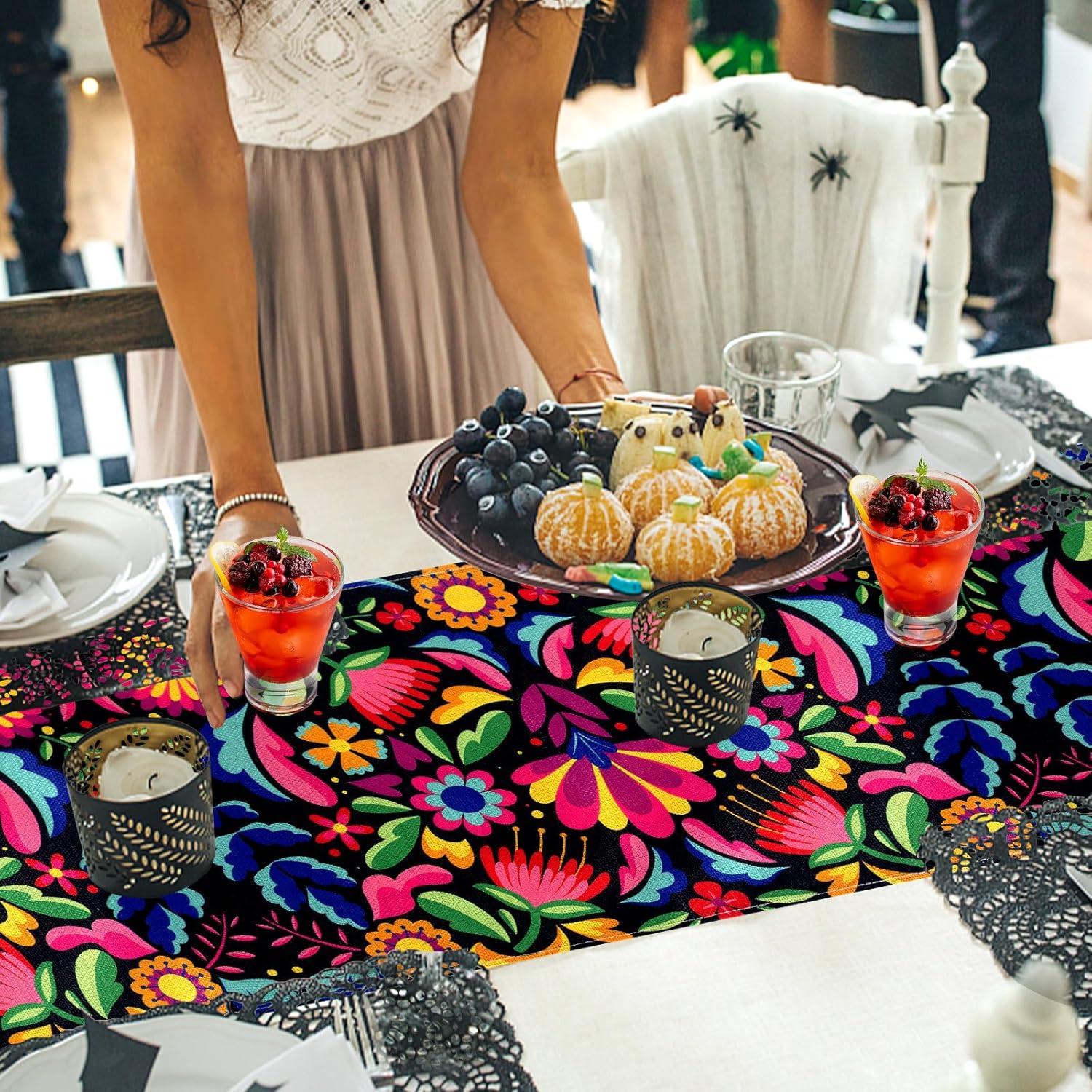 Camino de mesa mexicano para fiesta, paquete de 5 unidades, decoración del día de los muertos, decoraciones del día de los muertos, decoraciones del