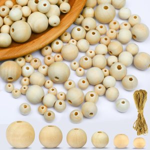 Innovative Offer 510 cuentas de madera con cordel de yute, 6 tamaños de cuentas de madera sin terminar para manualidades con agujeros, cuentas de 8, Innovative Offer 510 cuentas de madera con cordel de yute, 6 tamaños de cuentas de madera sin terminar para manualidades con agujeros, cuentas de 8,