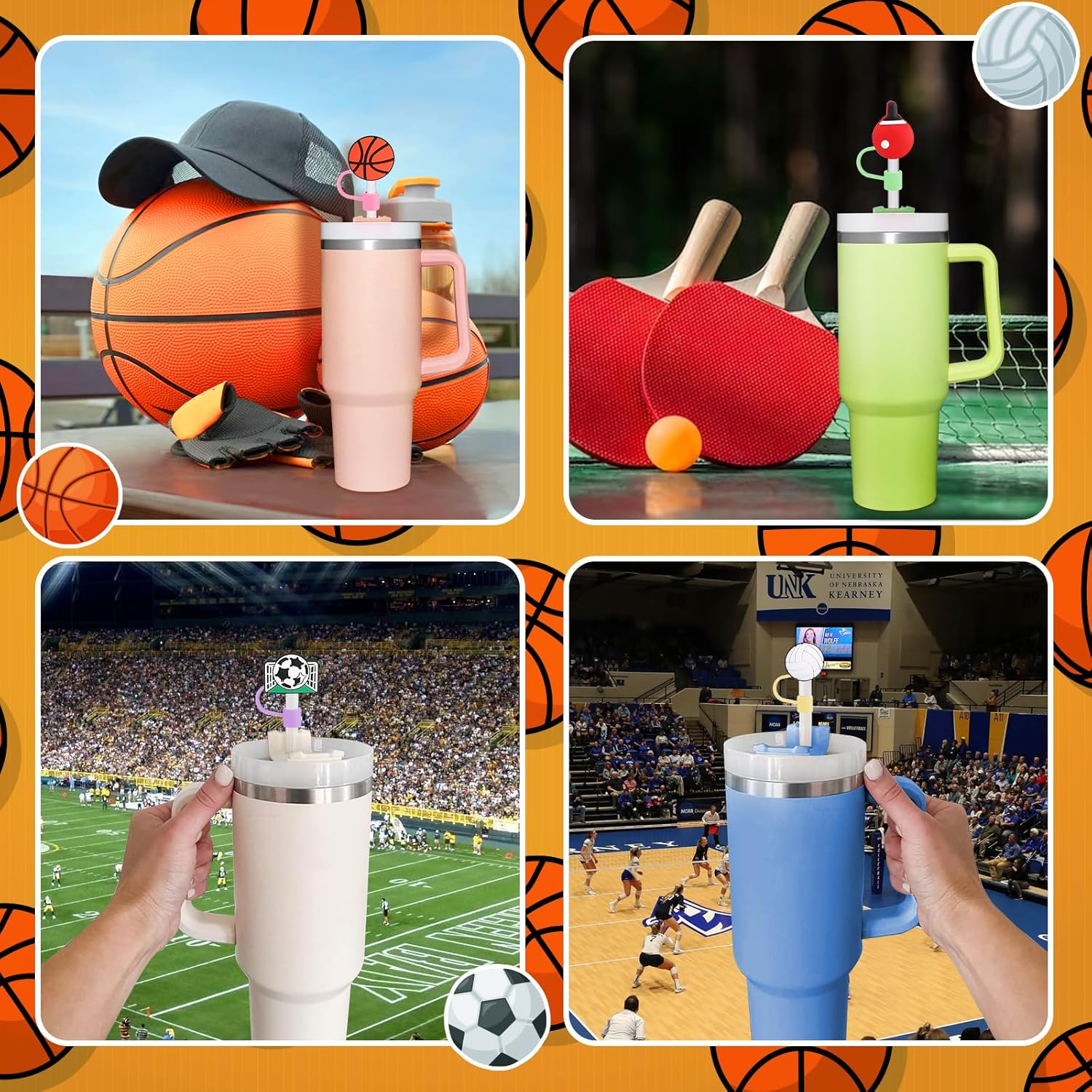 12 fundas de silicona reutilizables con punta de popote para fiestas deportivas, tapones para popotes, protector de popote deportivo para puntas de